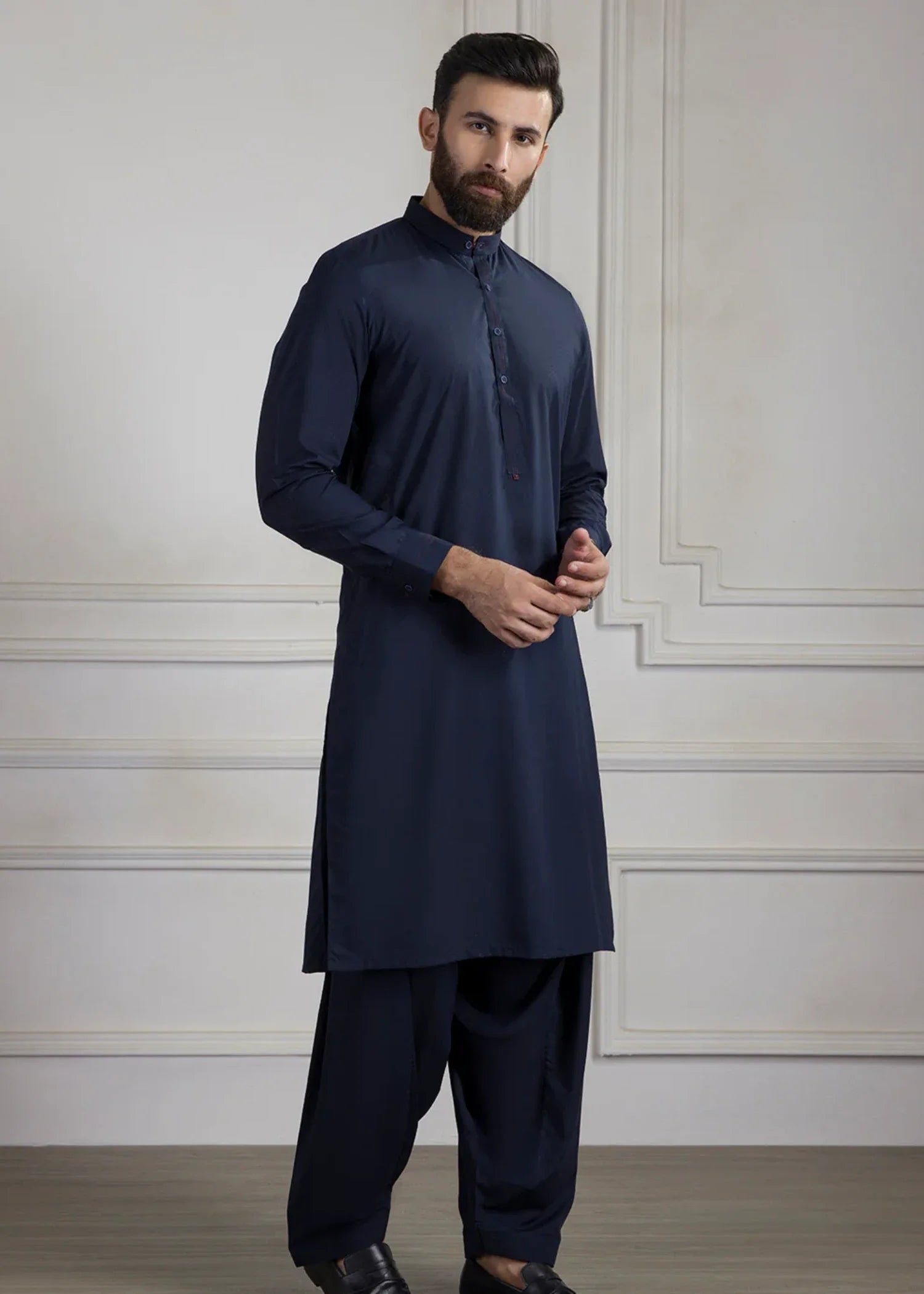 poly viscose Shalwar Kameez in Navy blue by Zellbury