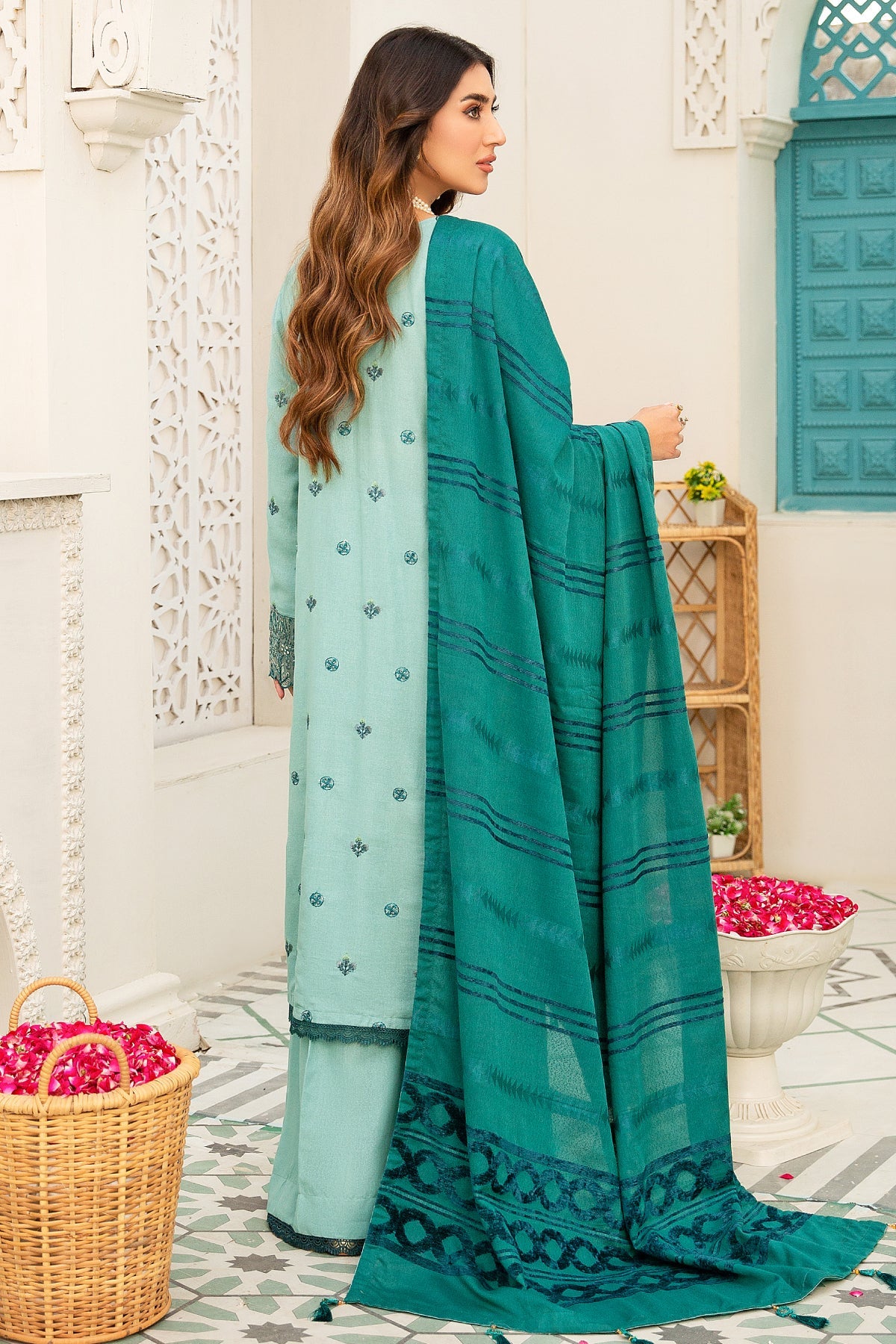 karandi Unstitched in Ice blue