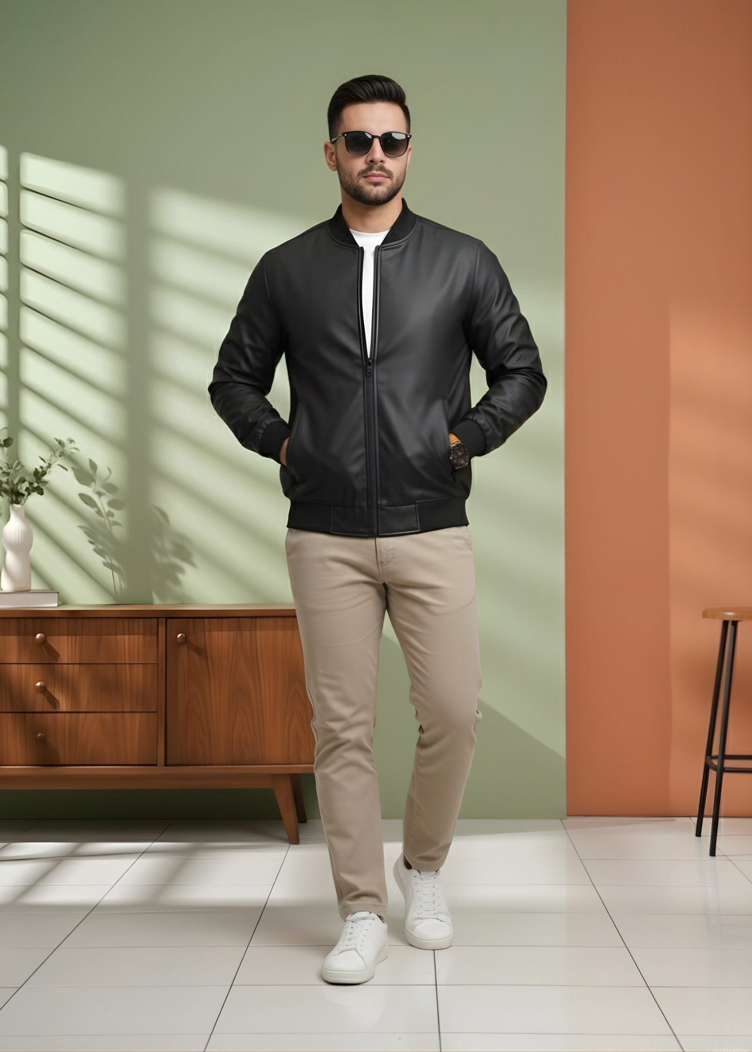 faux leather Jacket in Black