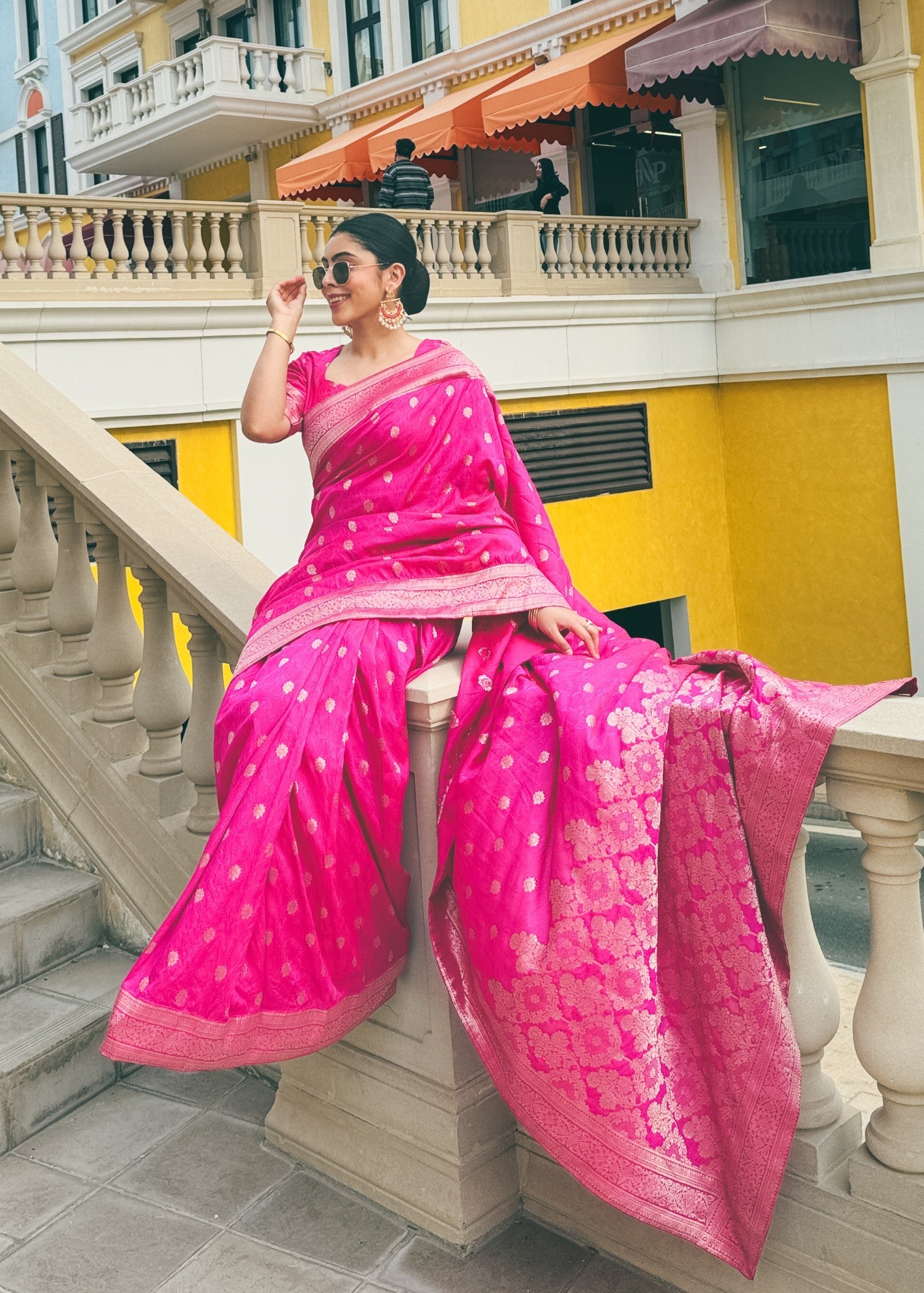 silk Saree in Hot pink