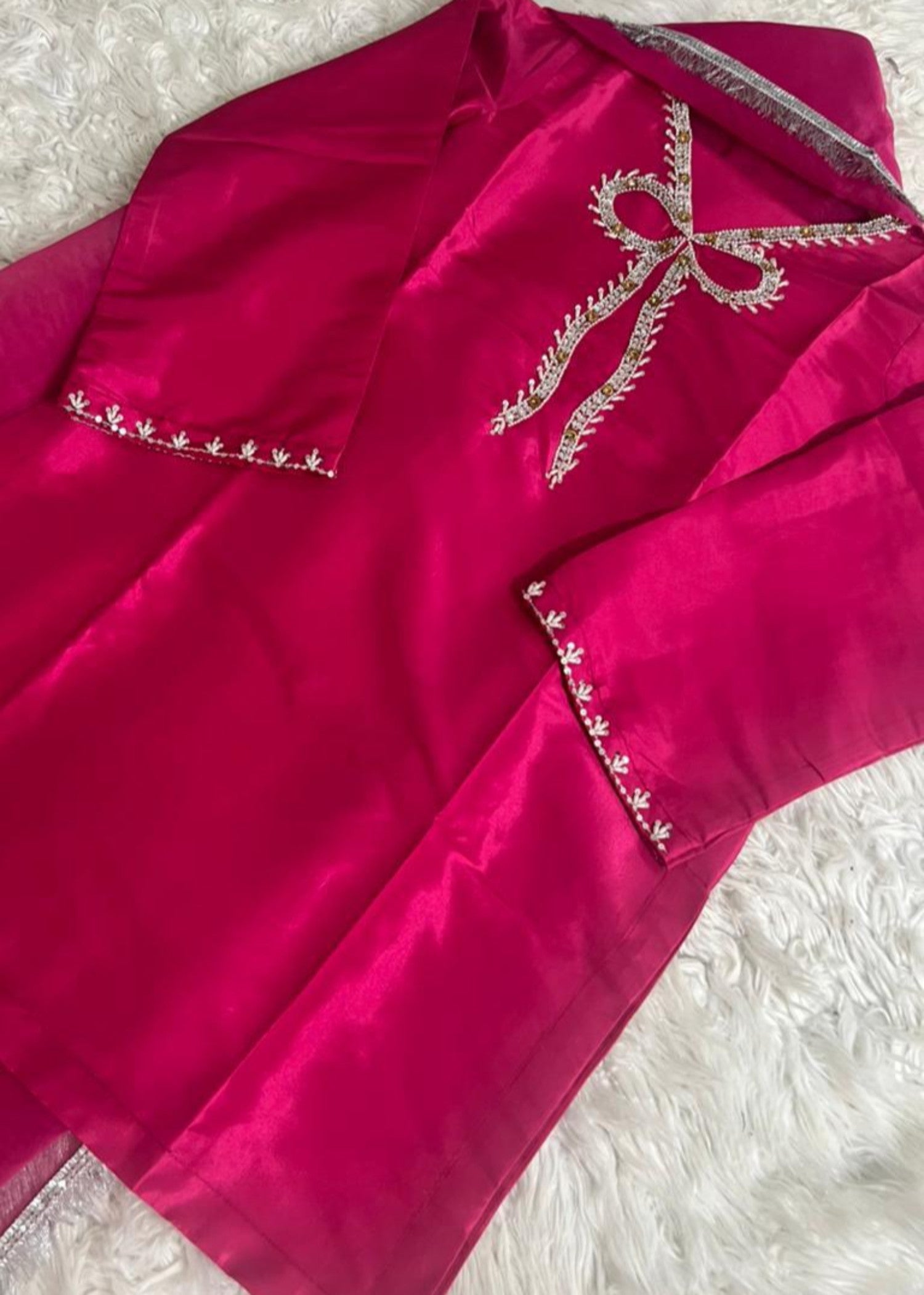 pk grip silk Kurta Set in Hot pink