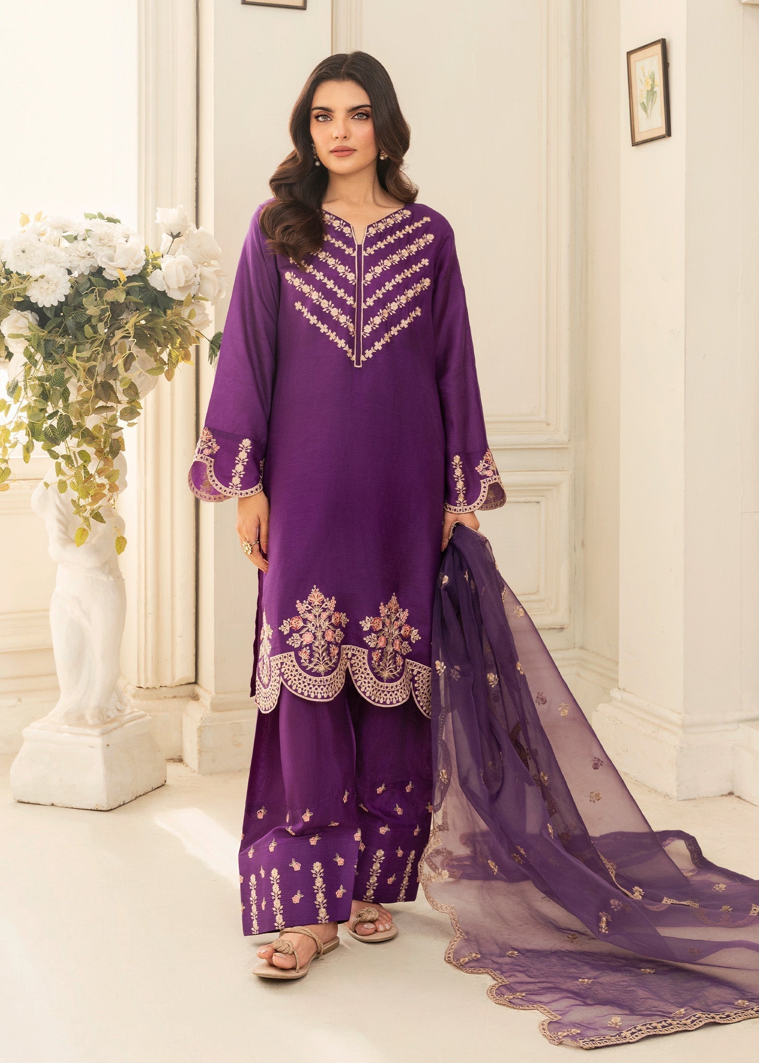 kattan silk Kurta Set in Purple heart