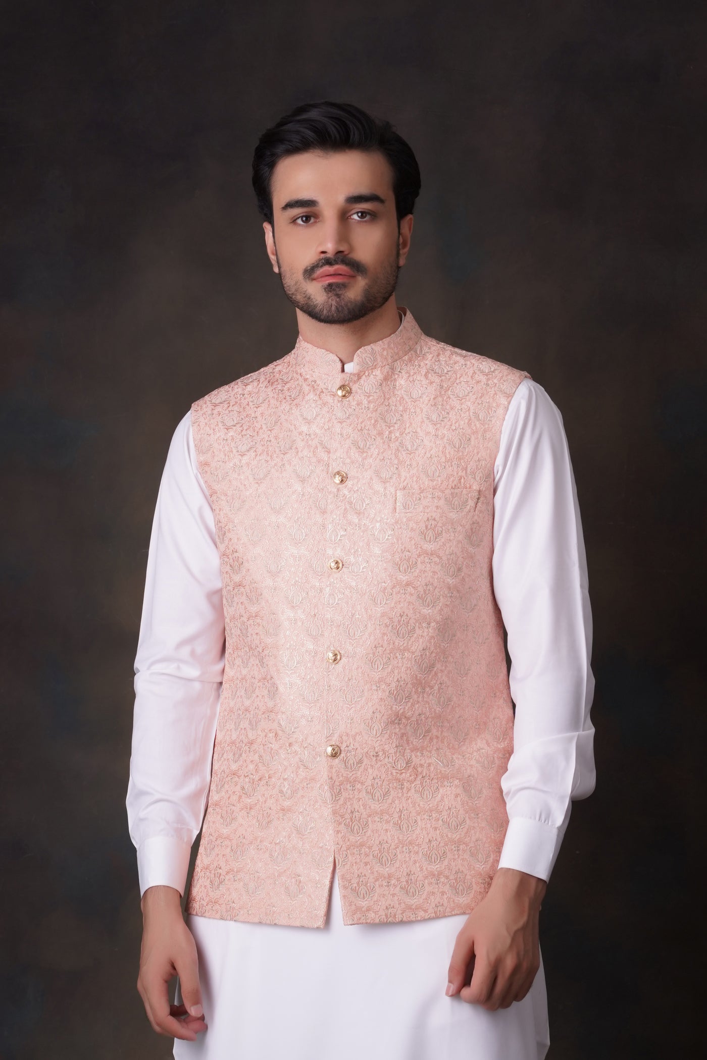 raw silk Waistcoat in Peach pink