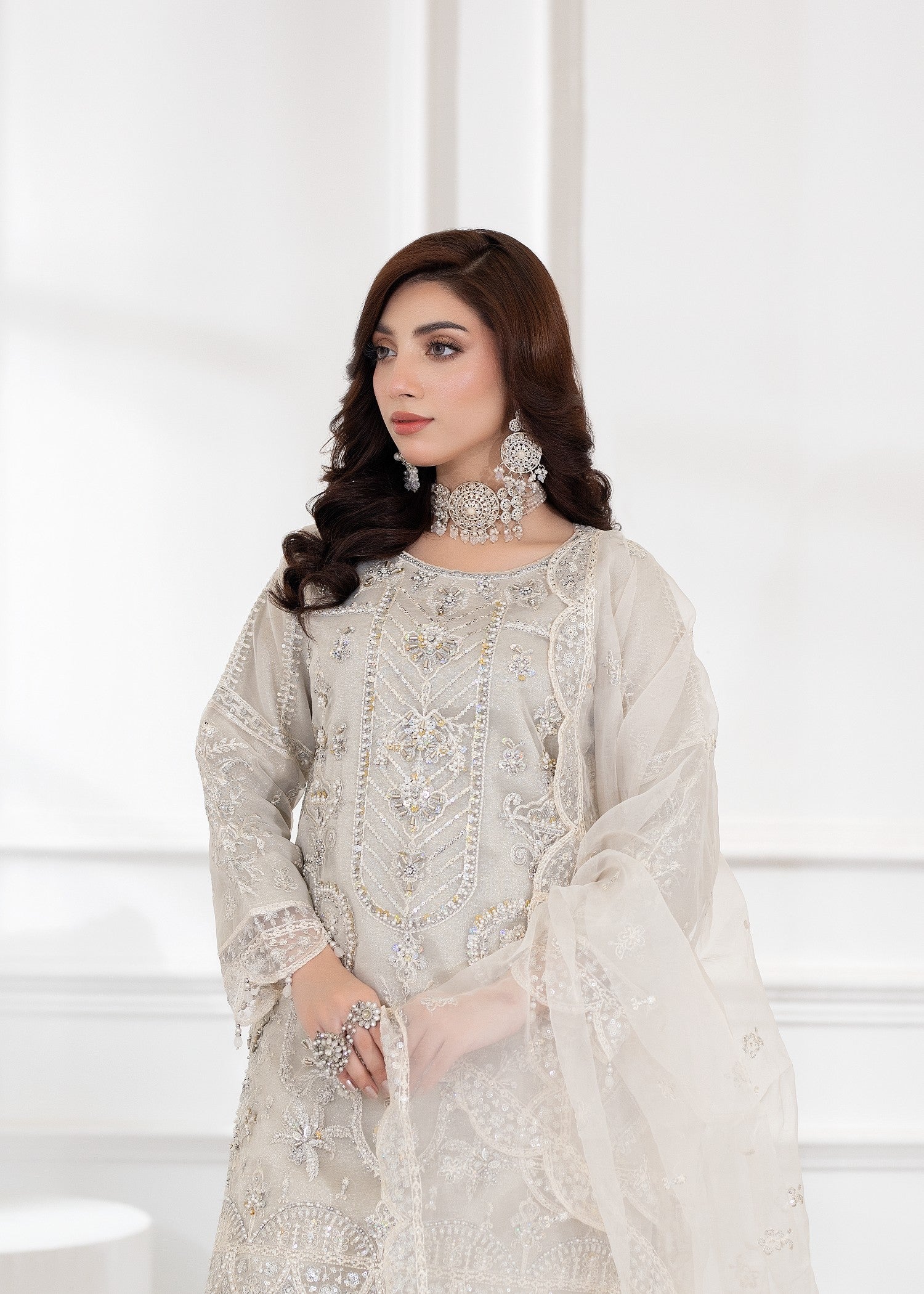 organza Sharara in Ivory