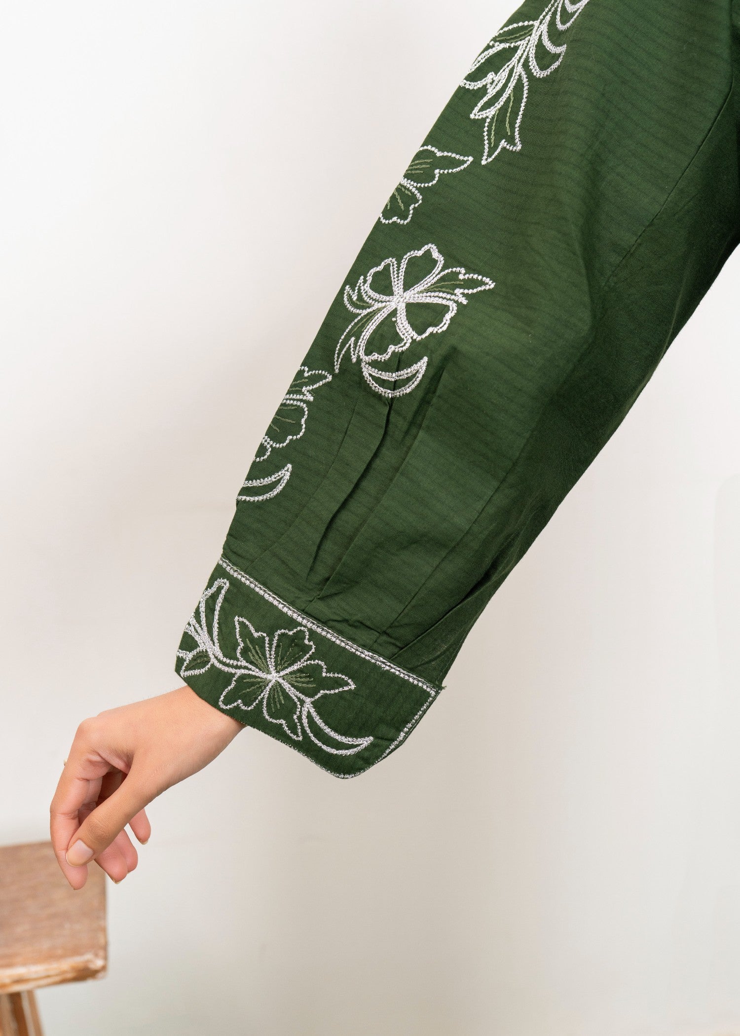 cambric Kurta Set in Dark green