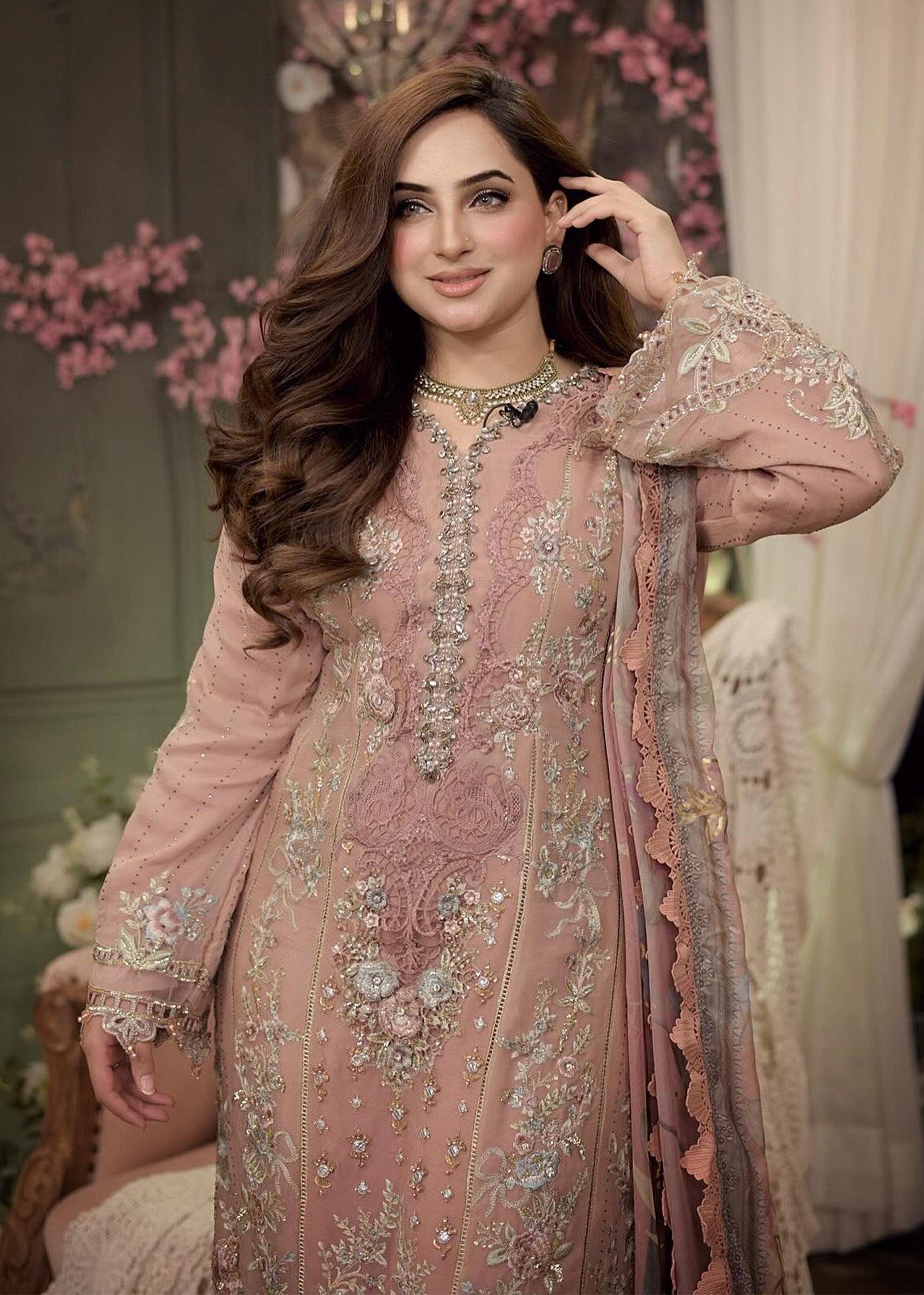 chiffon Kurta Set in Baby pink