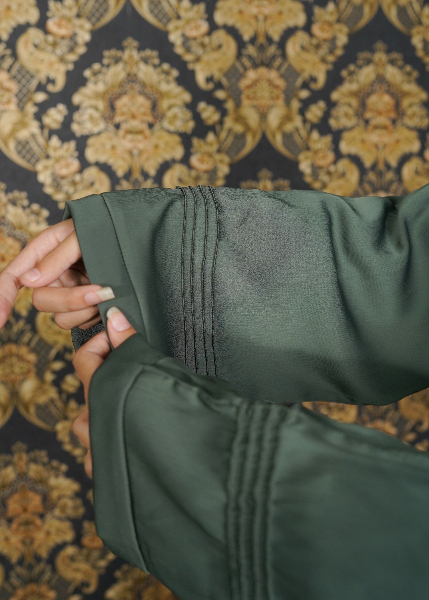 thai silk Abaya in Olive green