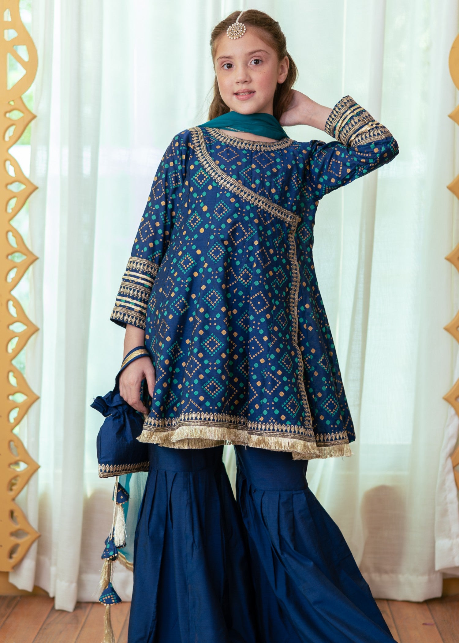cotton silk Gharara in Navy blue