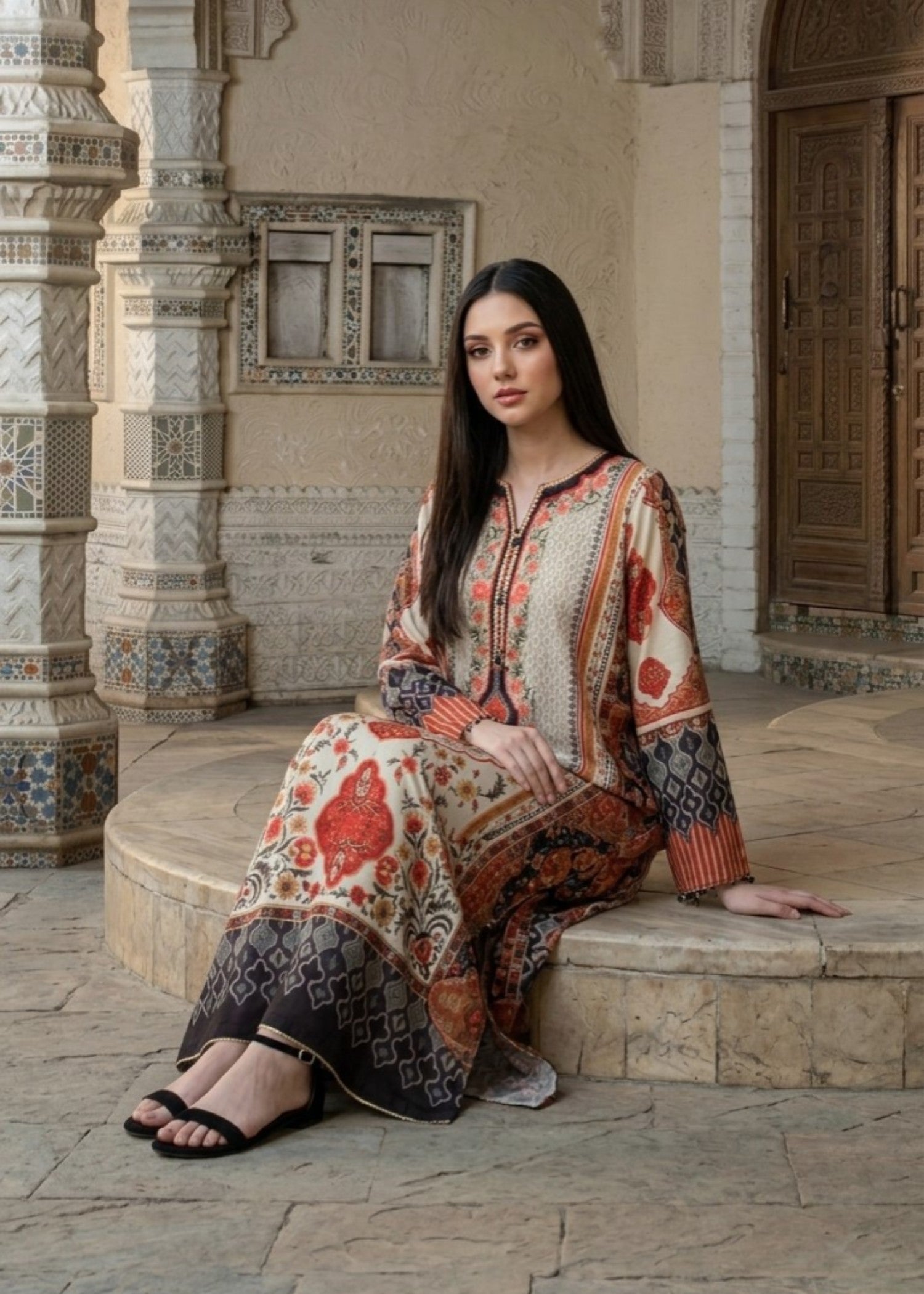 raw silk Kaftan in Wheat