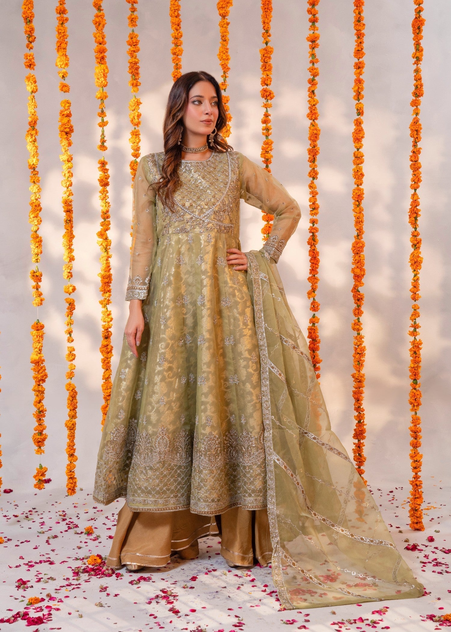 organza Pishwas in Beige