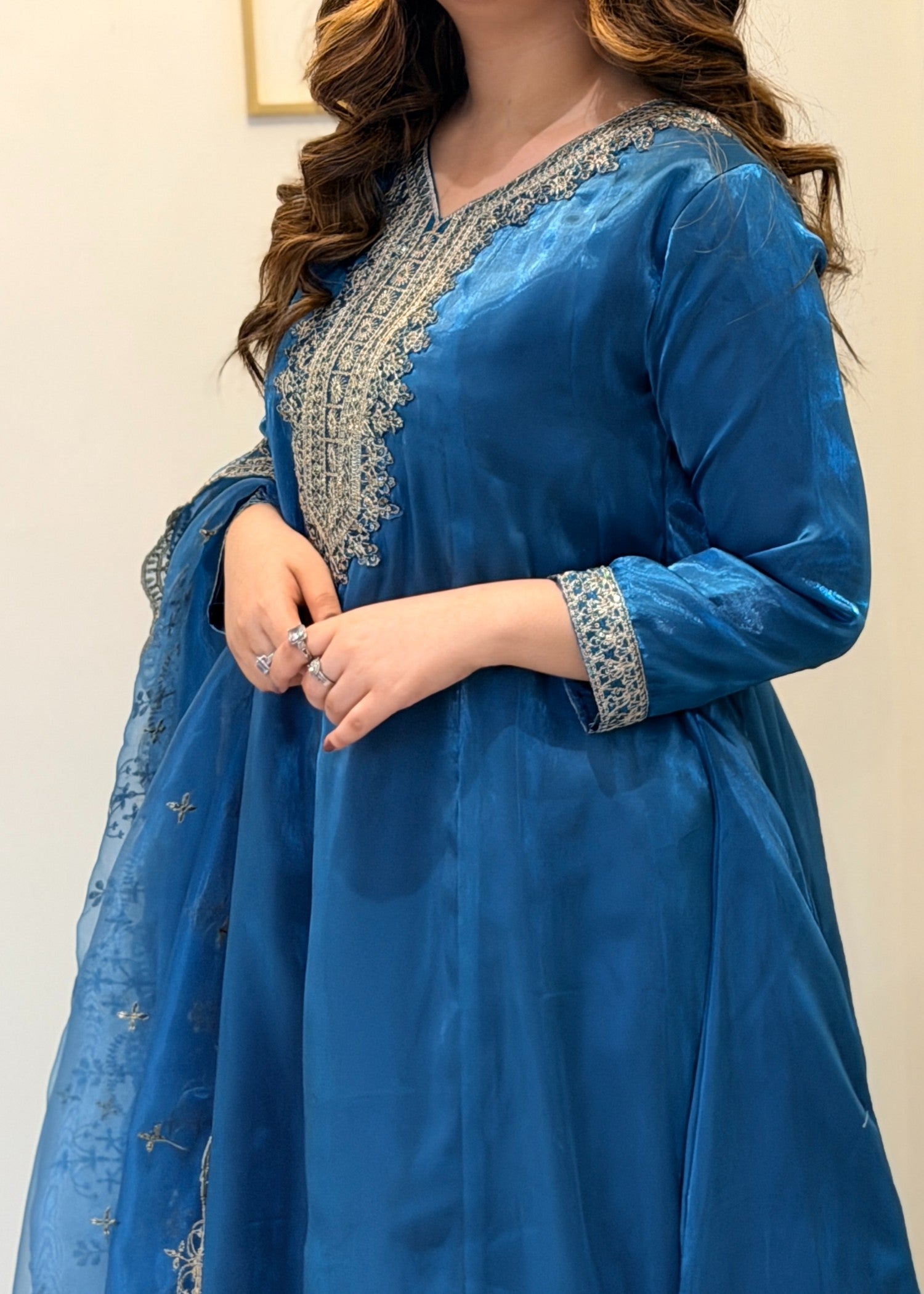 silk Pishwas in Royal blue