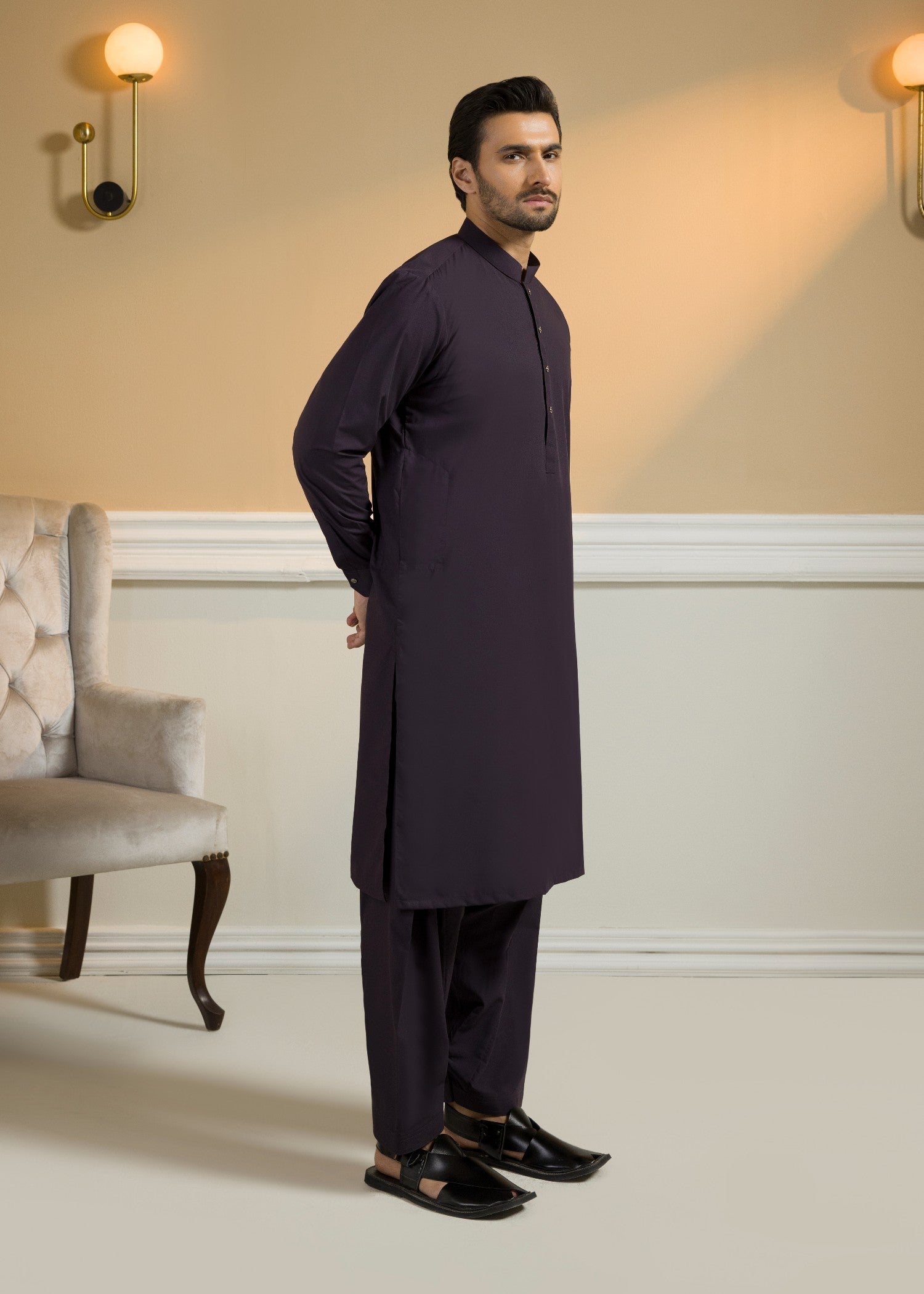 poly viscose Shalwar Kameez in Deep purple