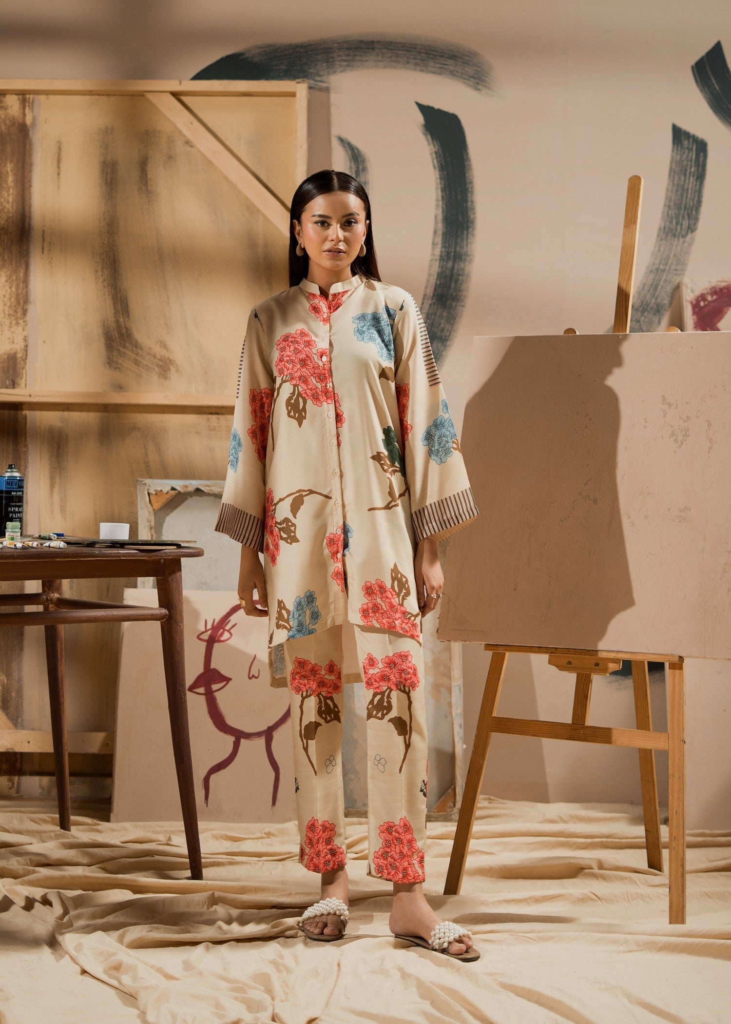raw silk Co Ord Sets in Cream