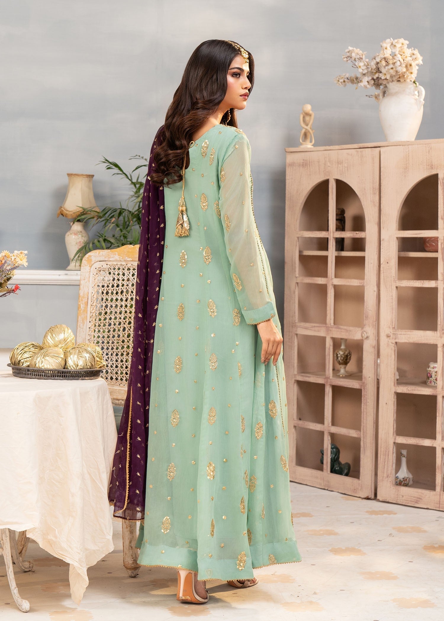 chiffon Anarkali in Pastel green