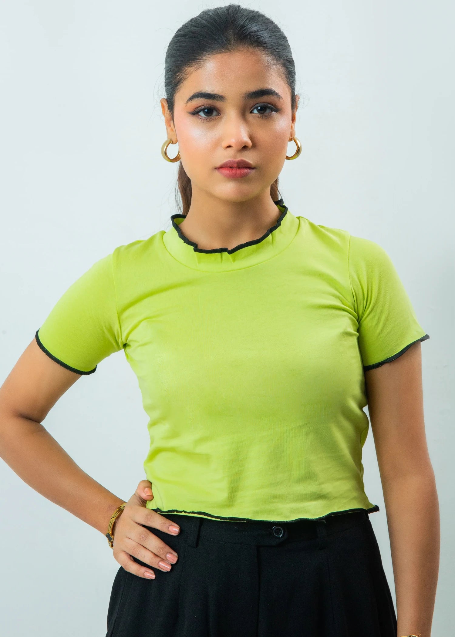 cotton jersey Top in Neon green