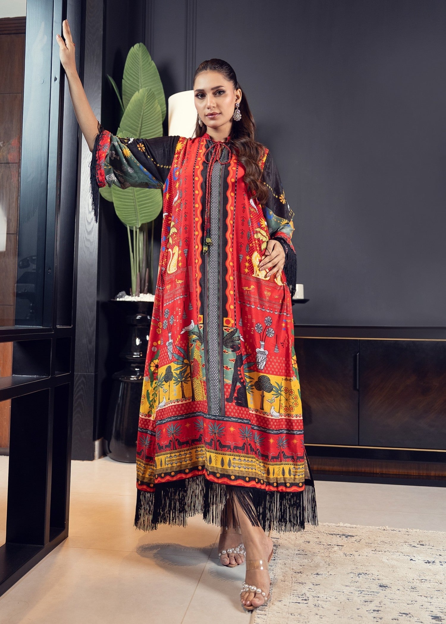 velvet Kaftan in Poppy red