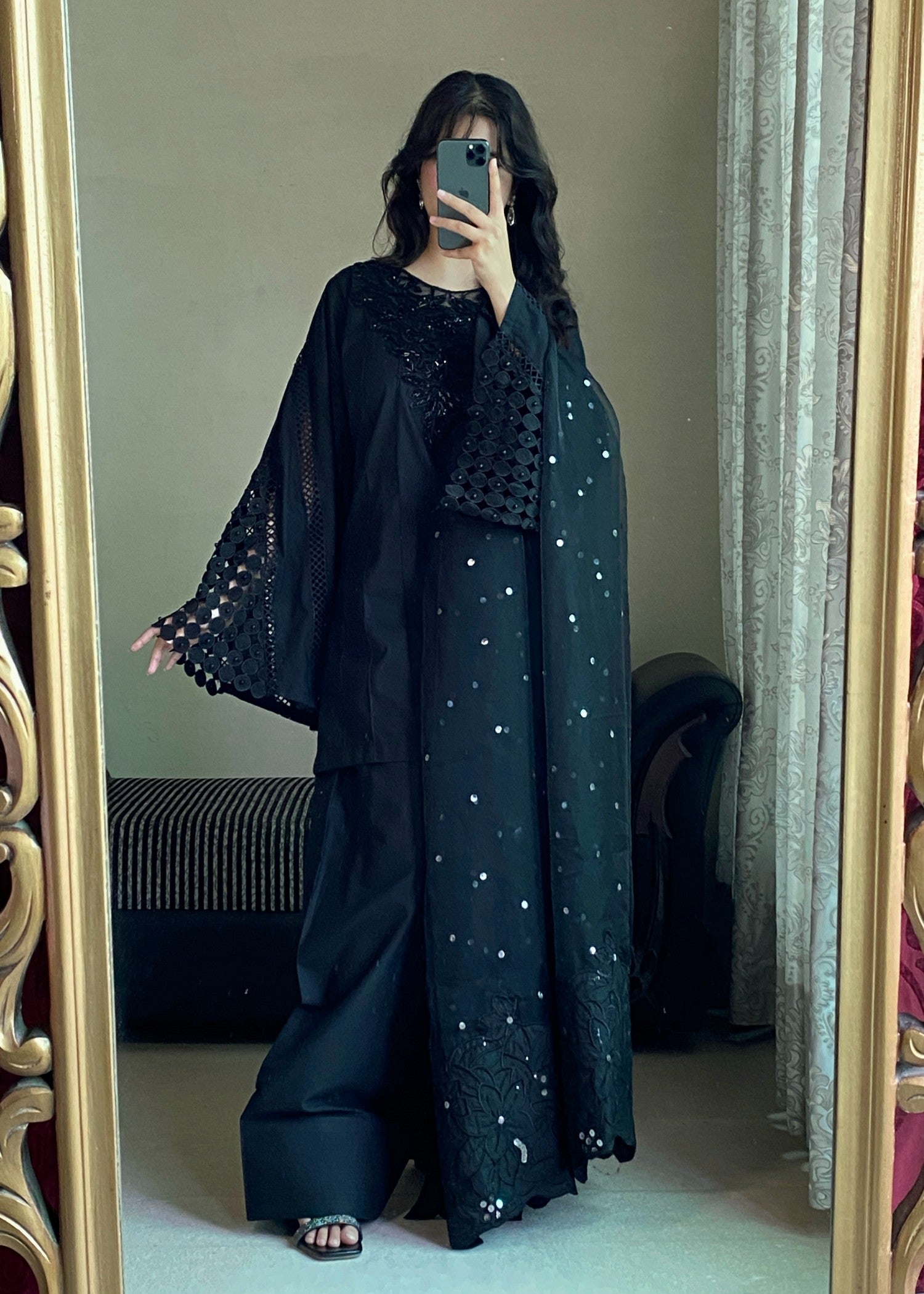 lawn cotton Kurta Set in Jet black