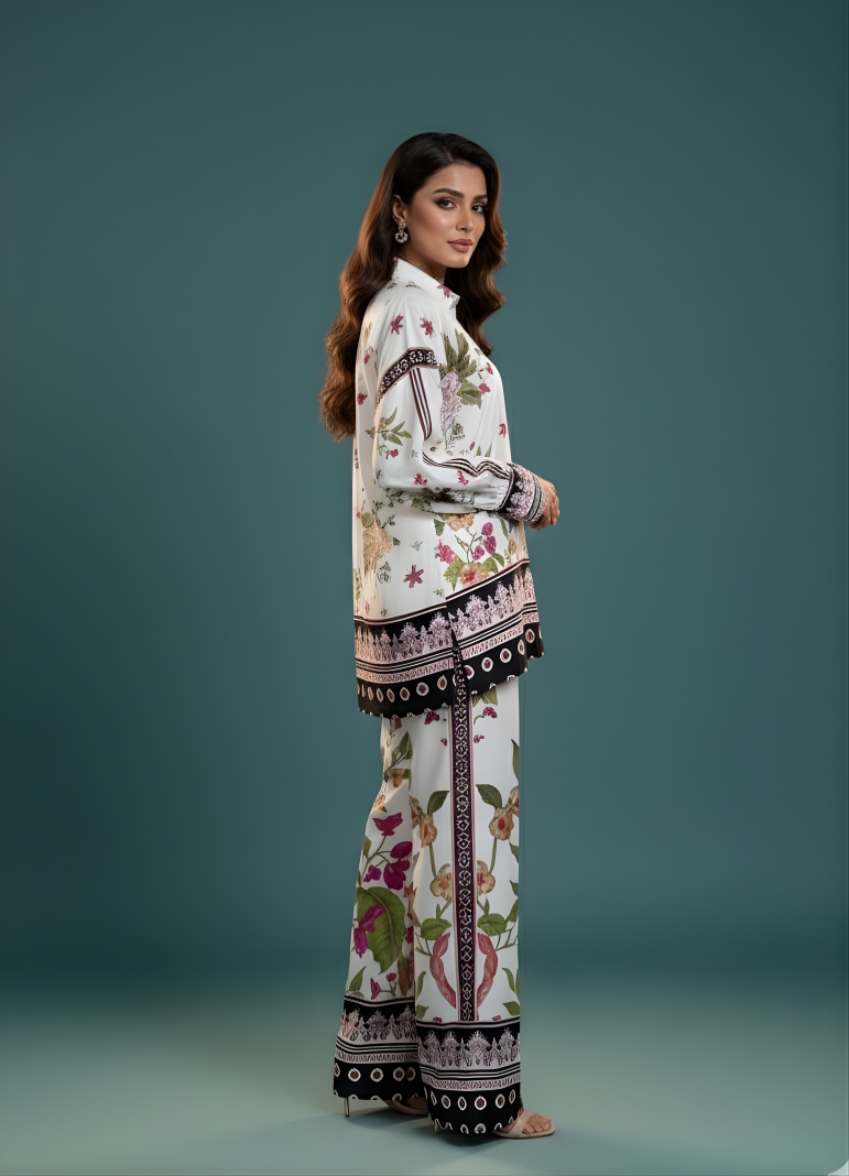 linen Unstitched in Floral white