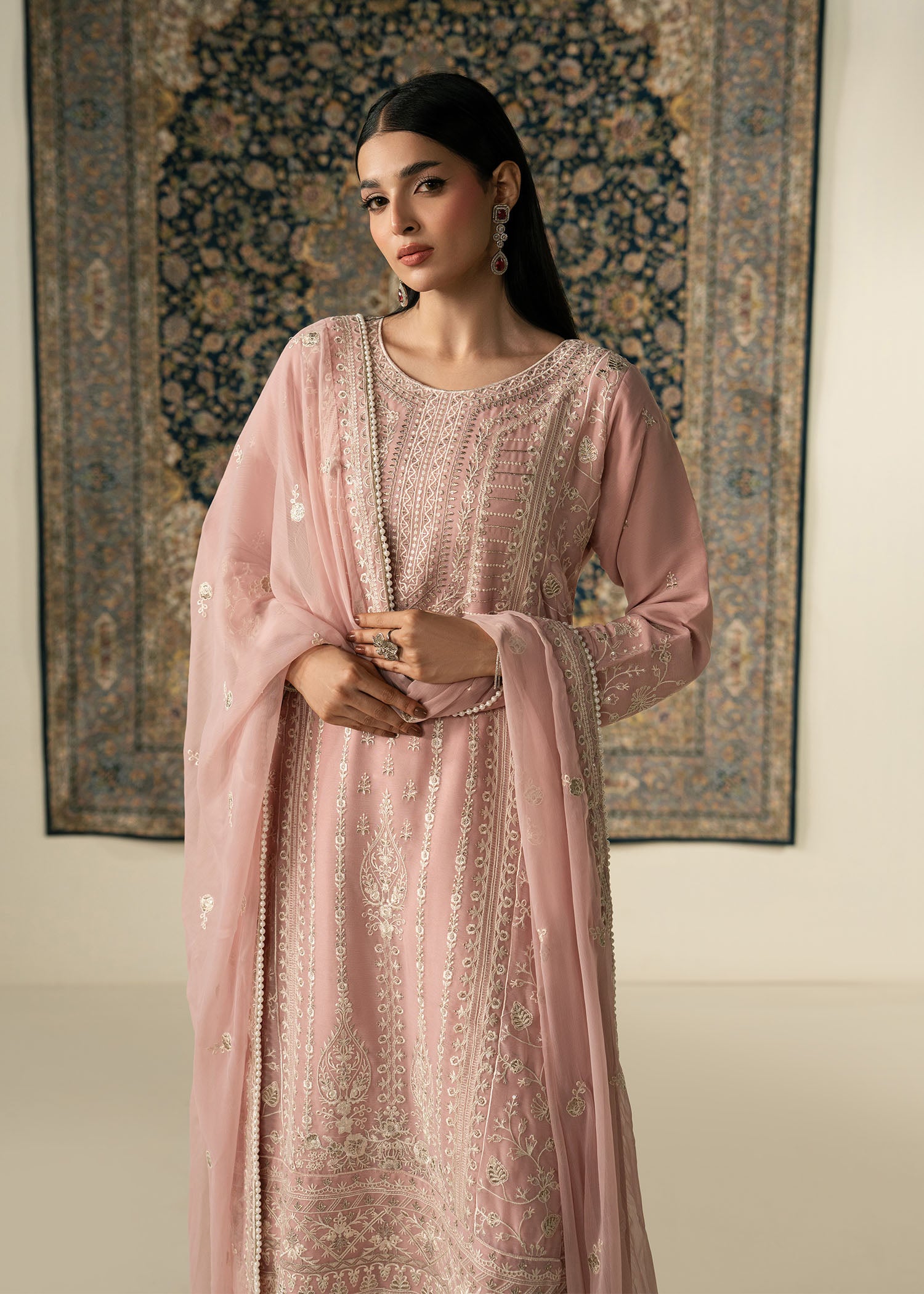 chiffon Kurta Set in Rose pink