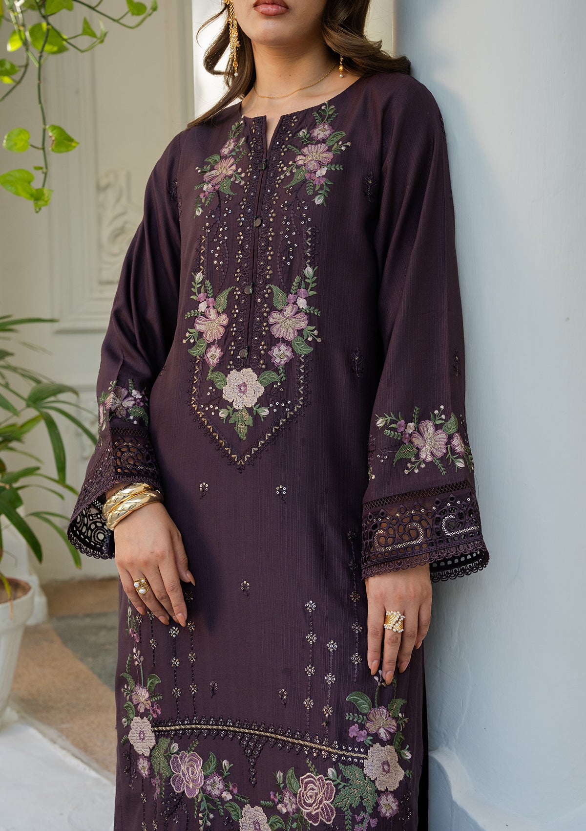 cotton Kurta Set in Deep purple
