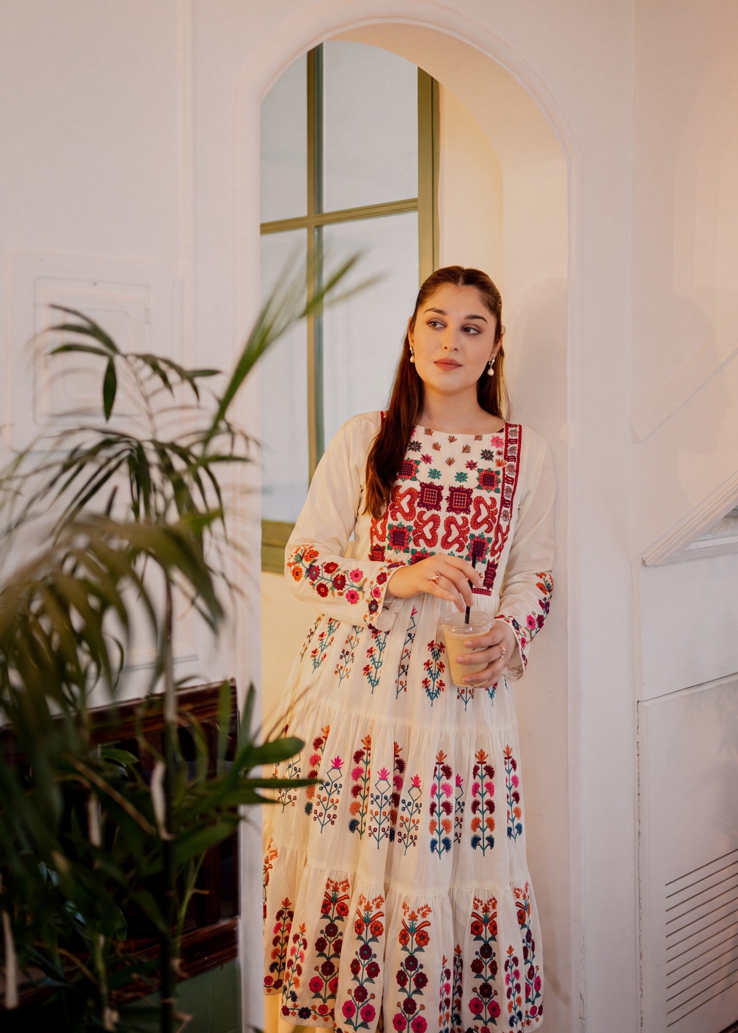 lawn Anarkali in Off-white