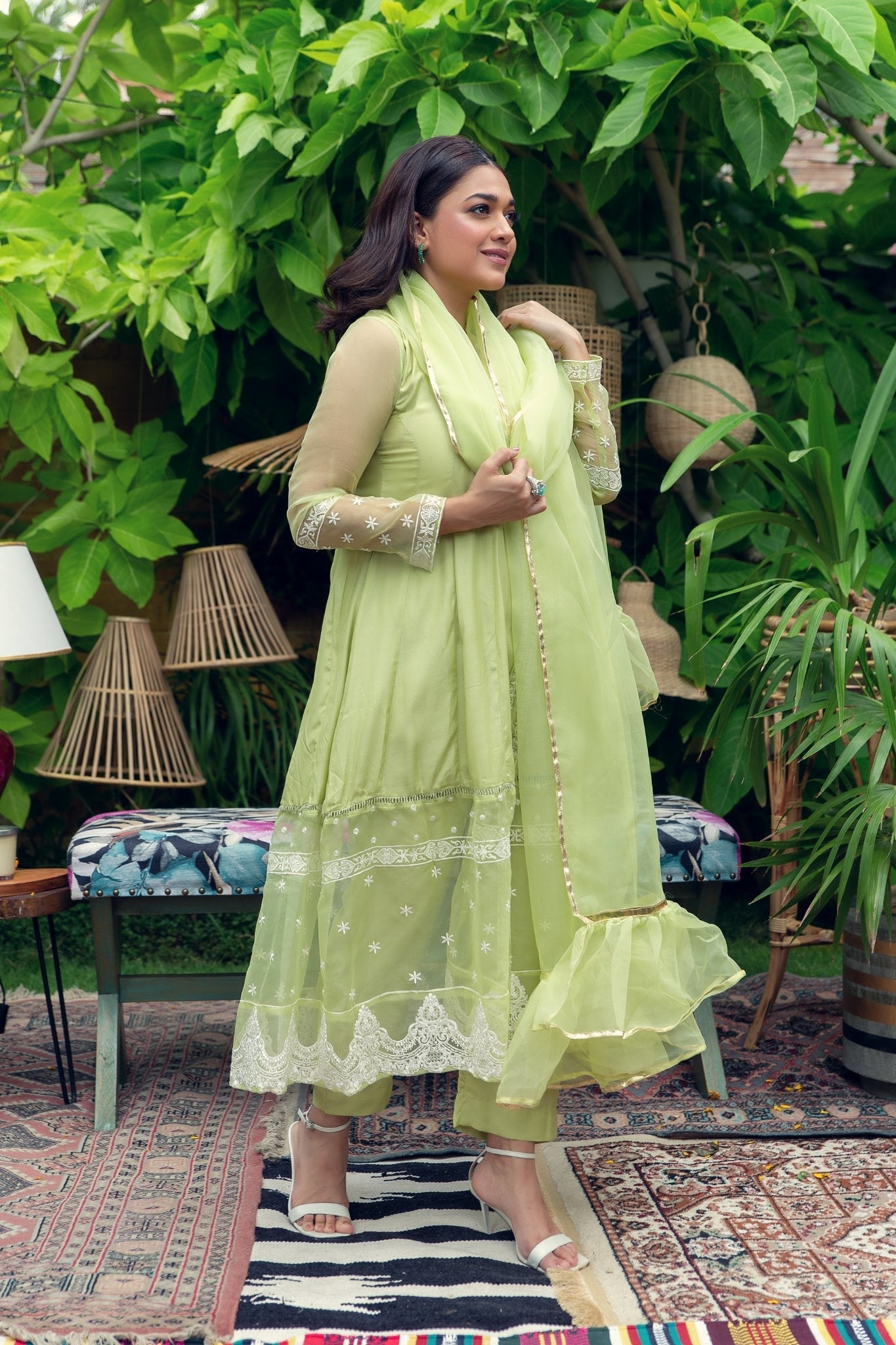 cotton silk Pishwas in Pastel green