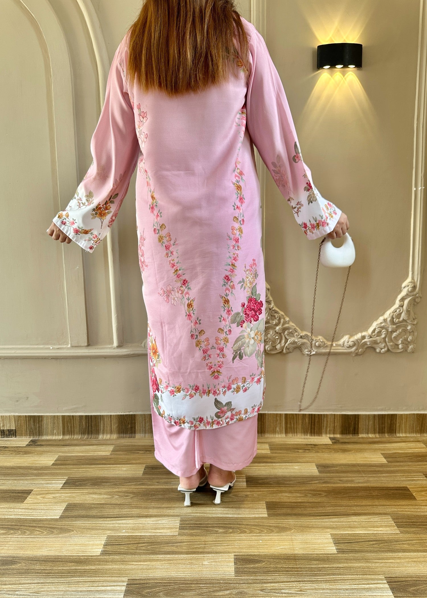 poly lawn Kurta Set in Pastel pink