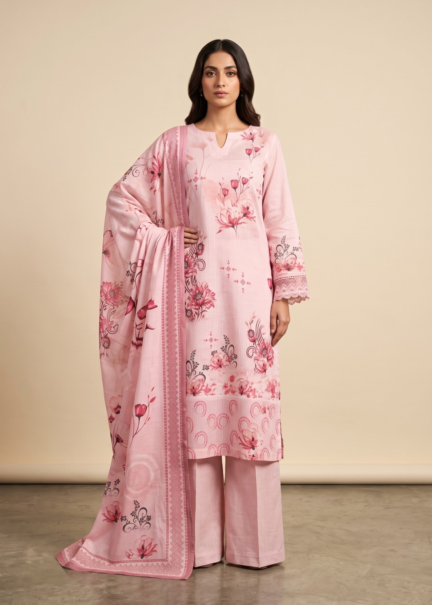 lawn Unstitched in Baby pink