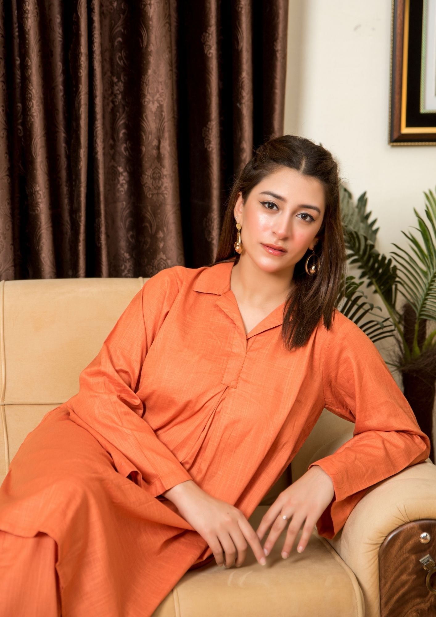 slub cambric Co Ord Sets in Sunset orange