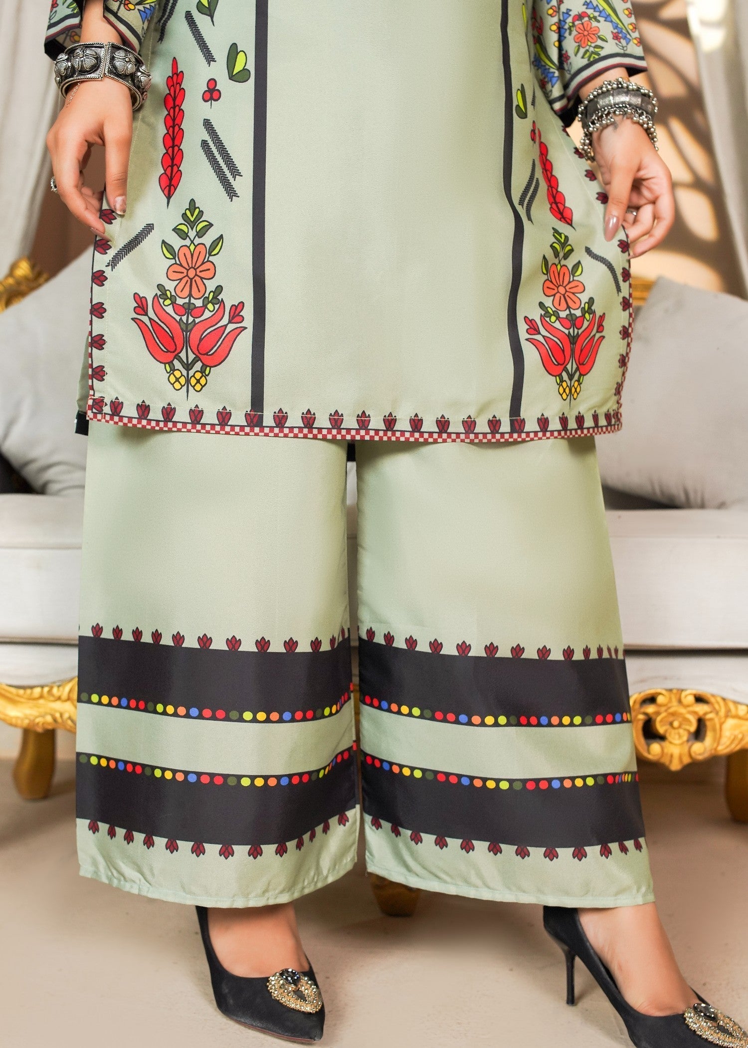 polyester crepe Co Ord Sets in Pastel green