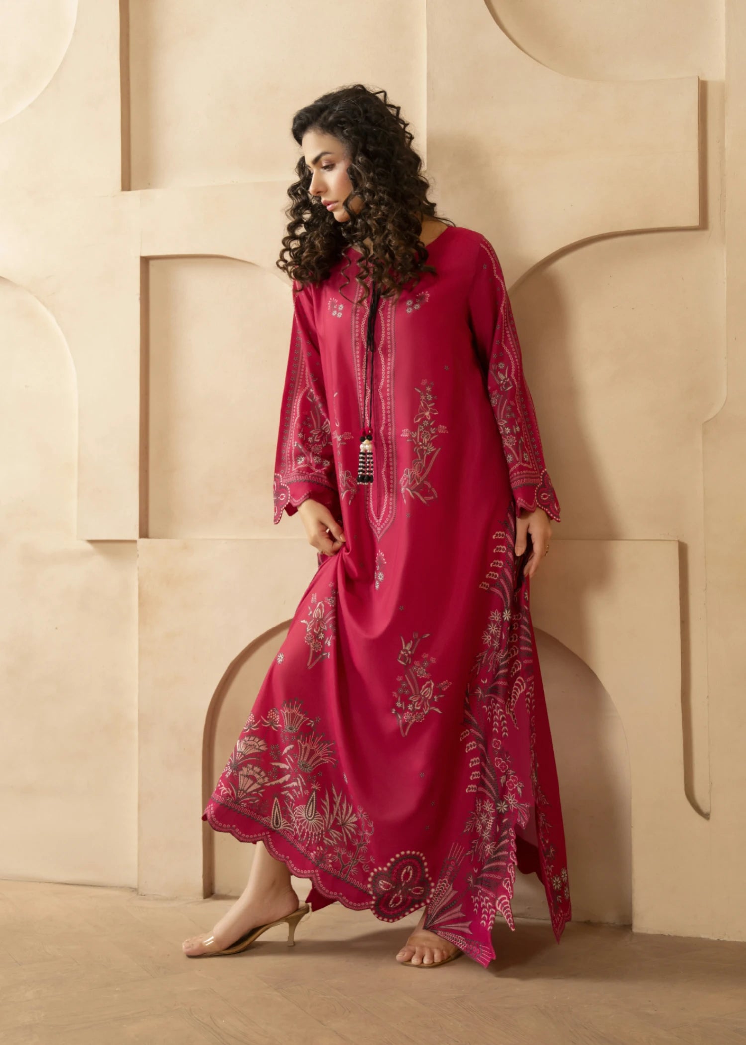 poly lawn Kaftan in Pink