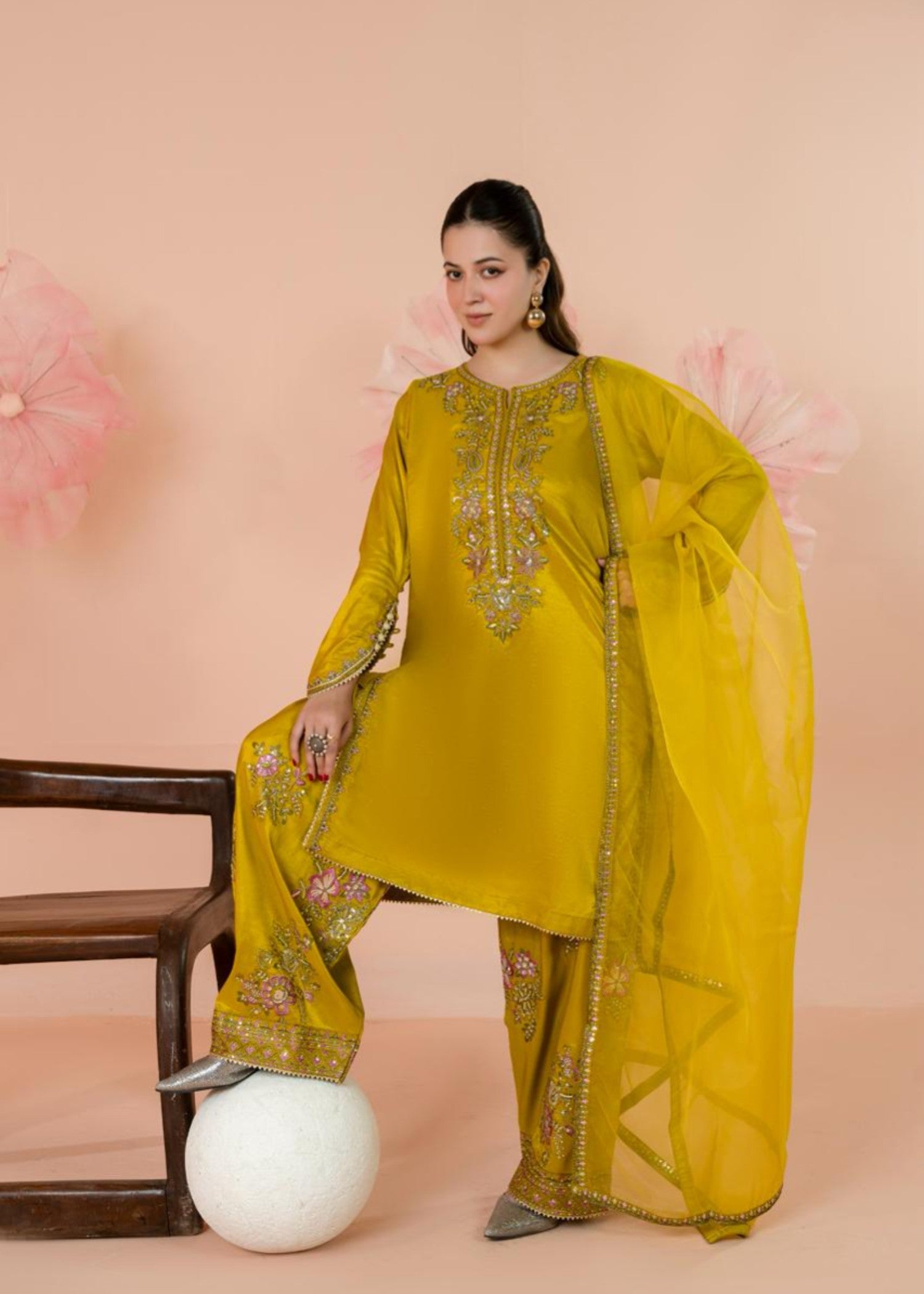 silk Kurta Set in Pear
