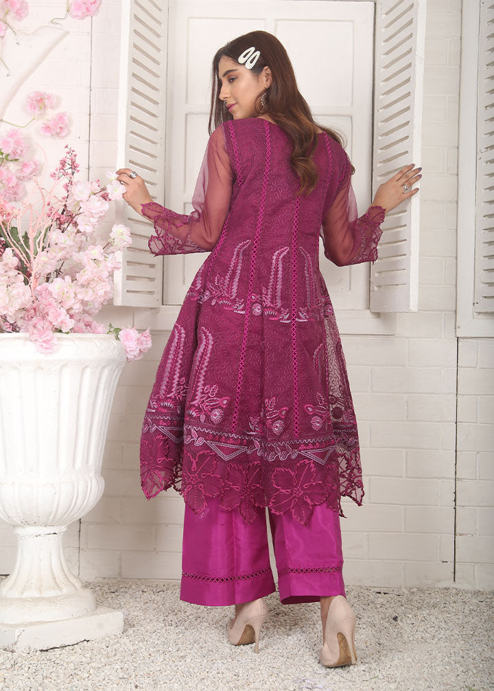 organza Short Frock in Magenta