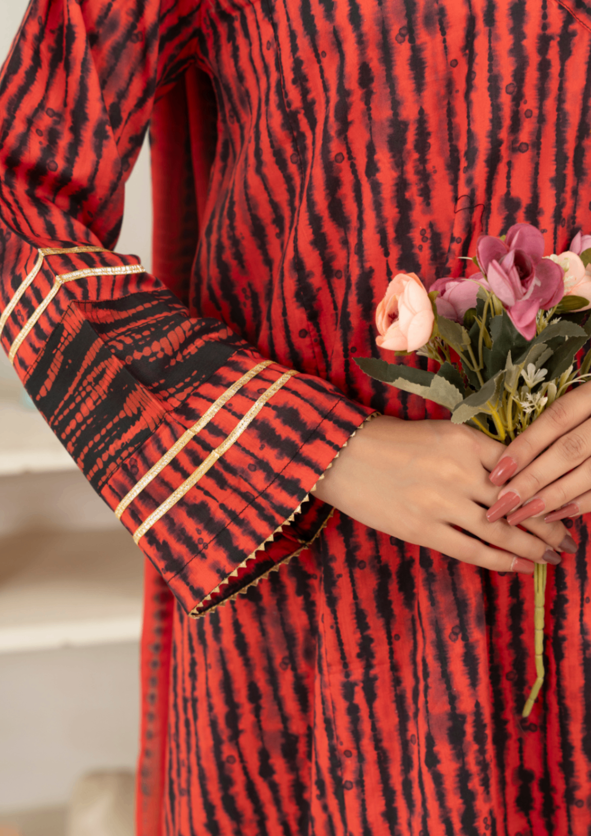 lawn Angrakha in Red