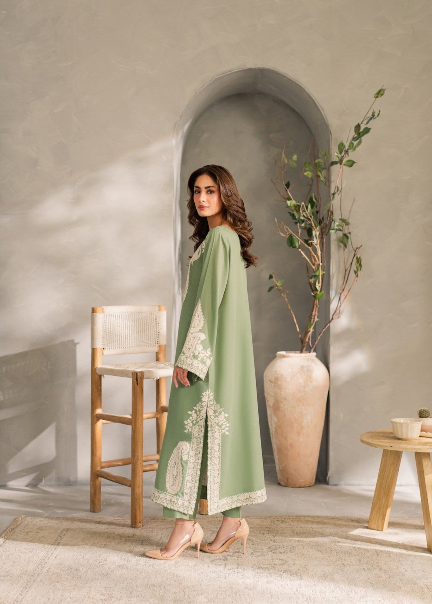 linen Kurta Set in Pistachio green