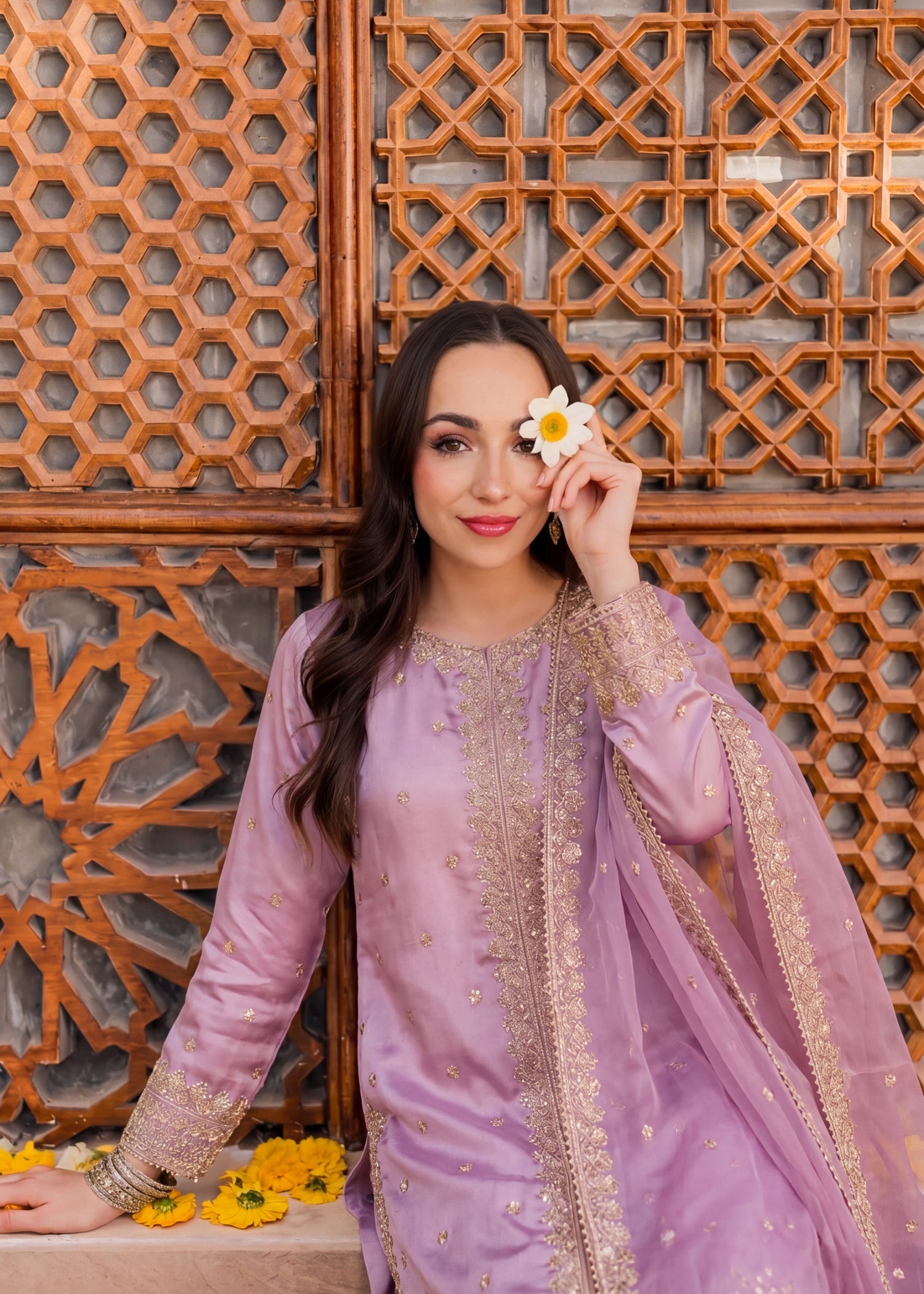 silk Gharara in Mauve pink
