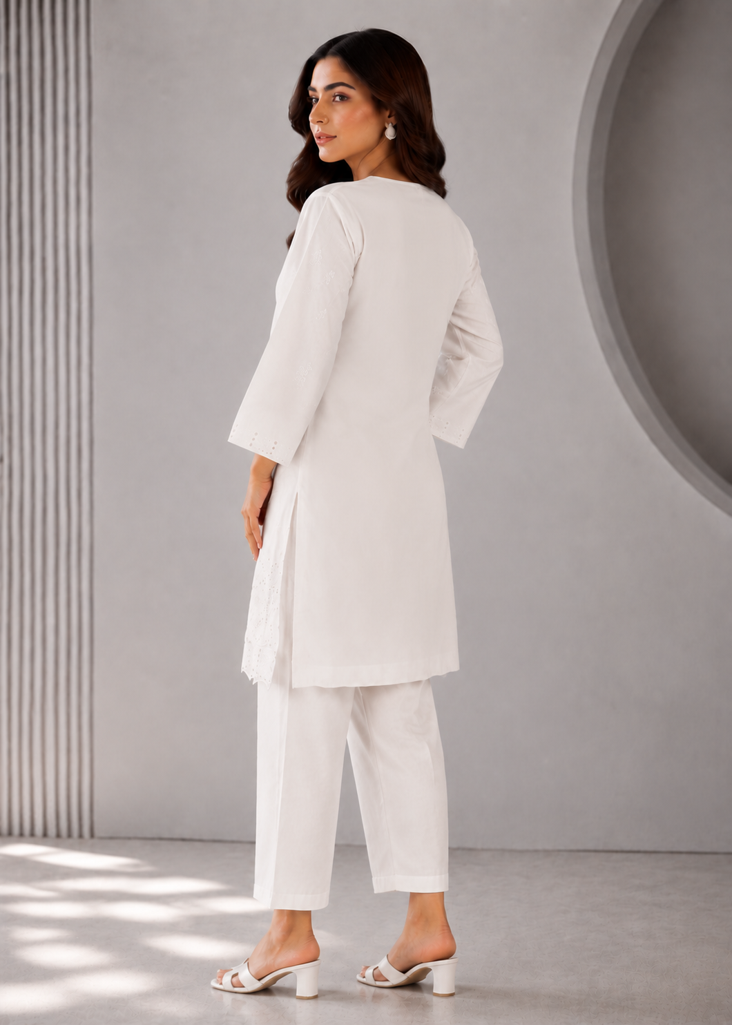 chikankari cotton Kurta Set in White