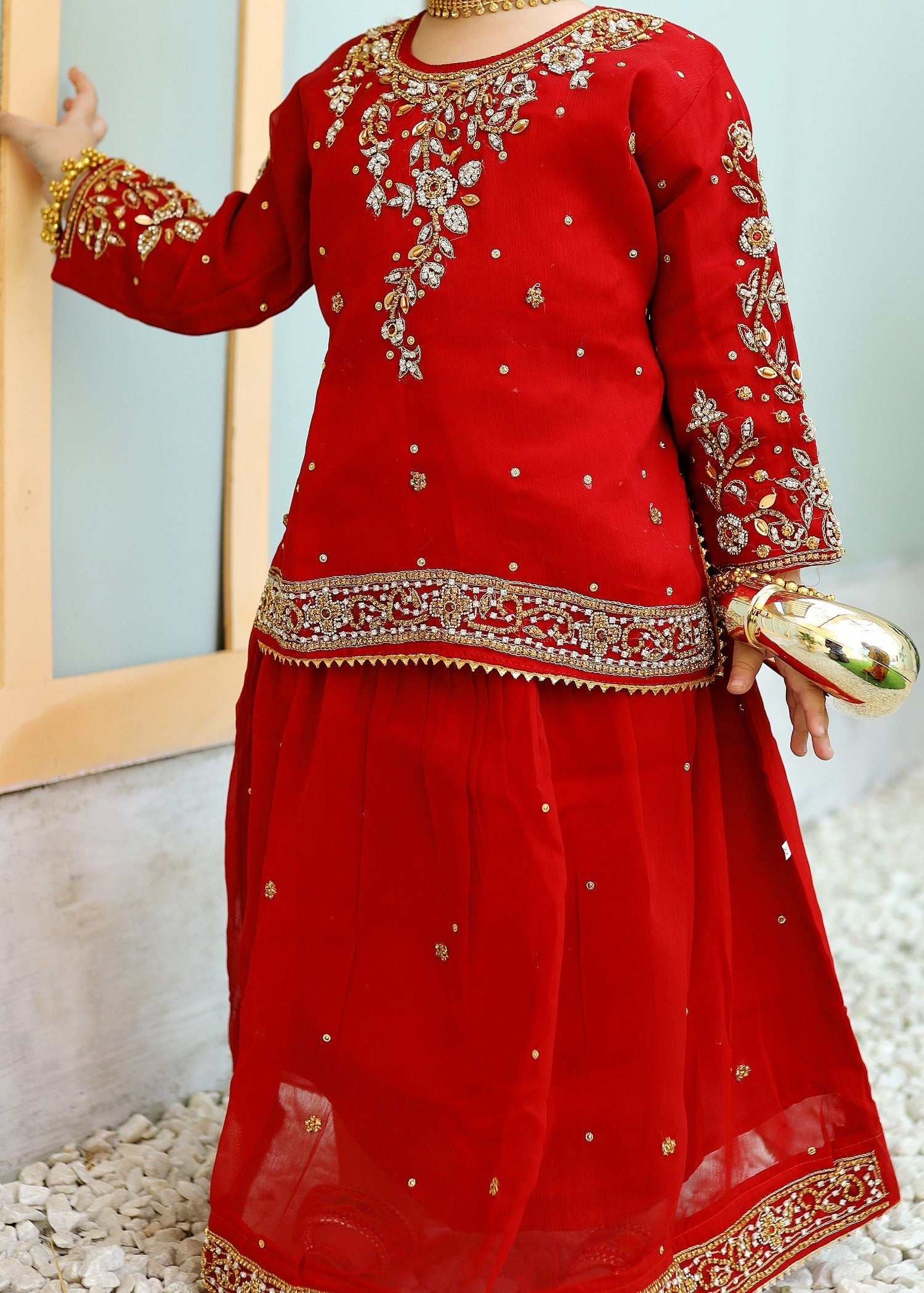 chiffon Lehenga in Venetian red