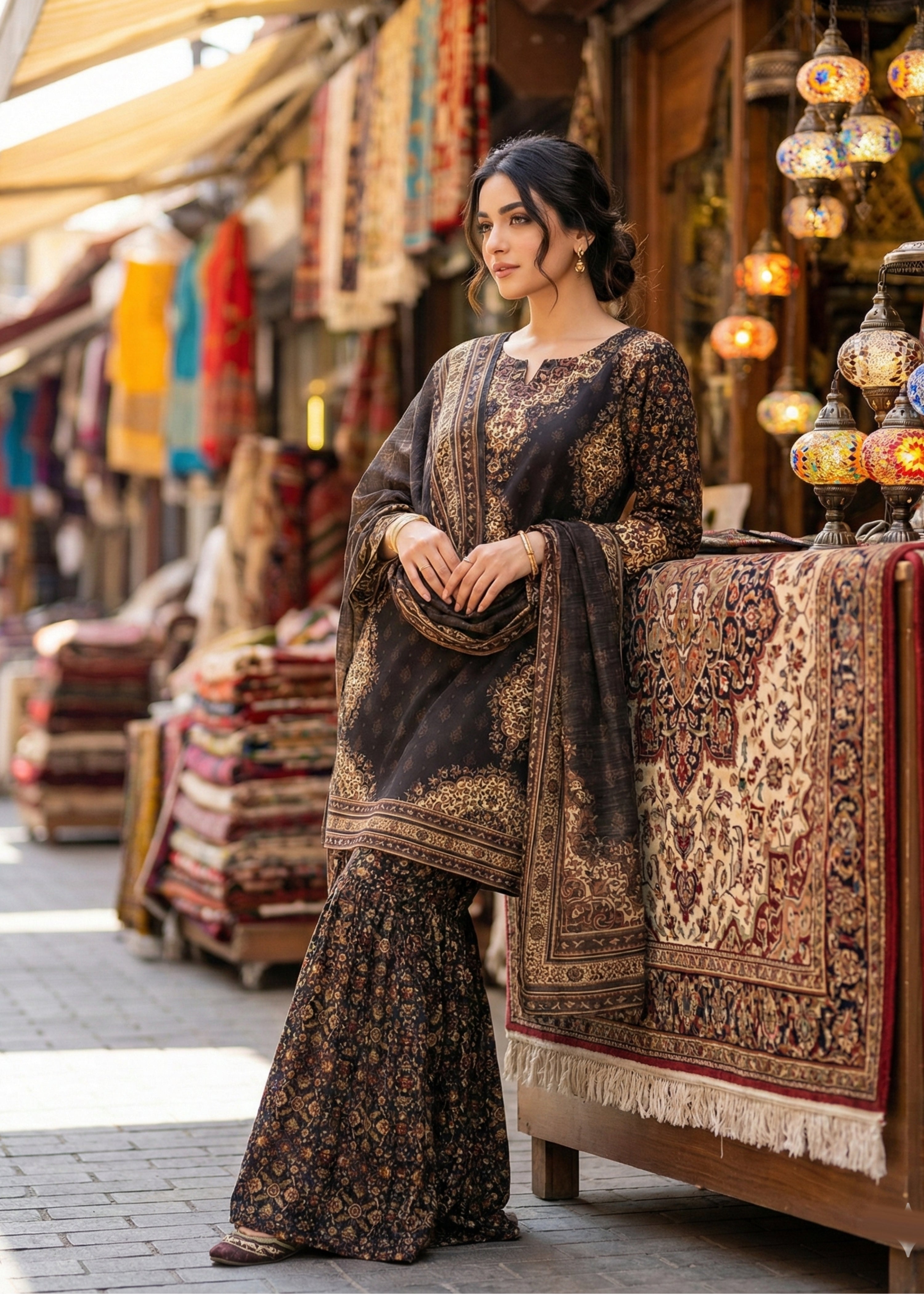 raw silk Gharara in Multi