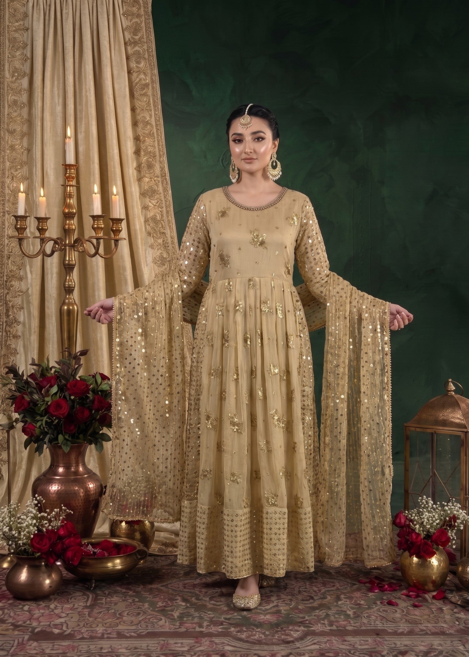 chiffon Anarkali in Beige