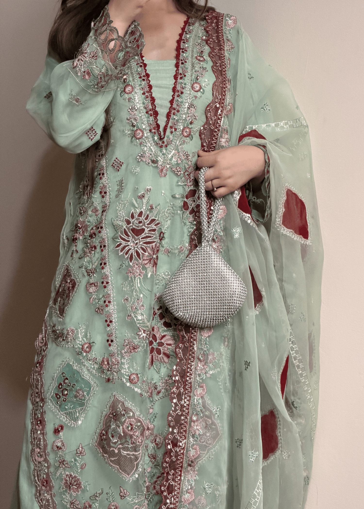 zari organza Sharara in Pistachio green