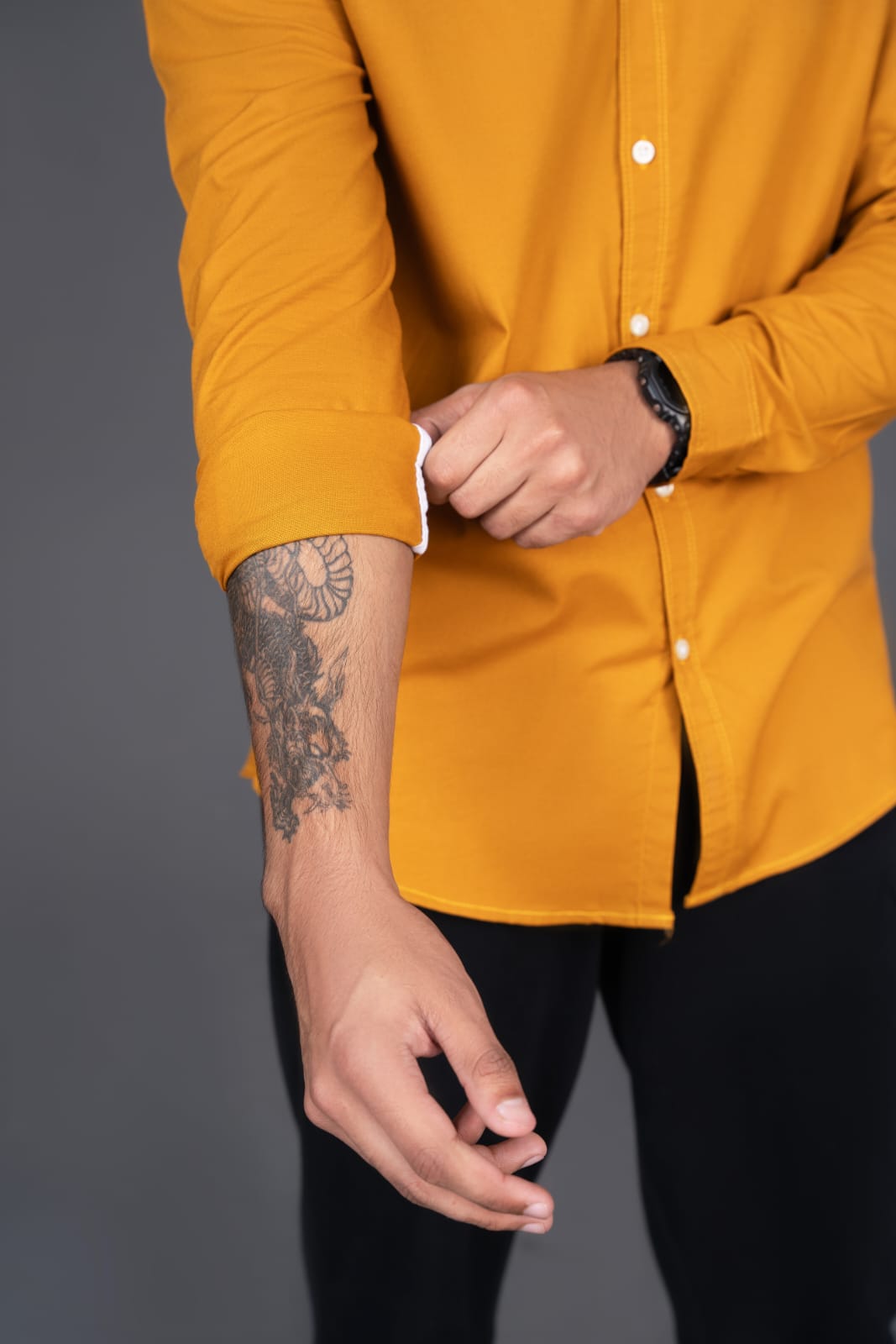 cotton Casual Shirt in Mustard by Pinstripe