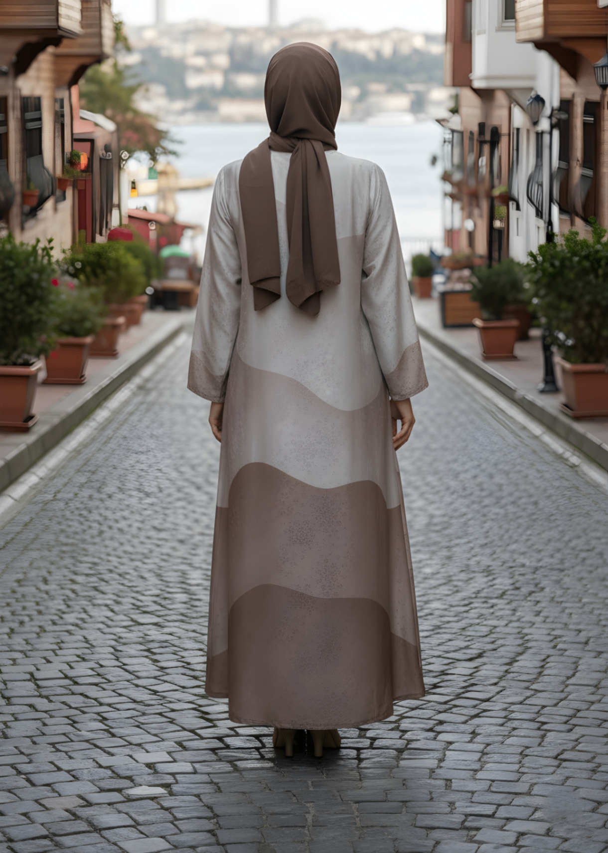 jacquard georgette Abaya in Beige