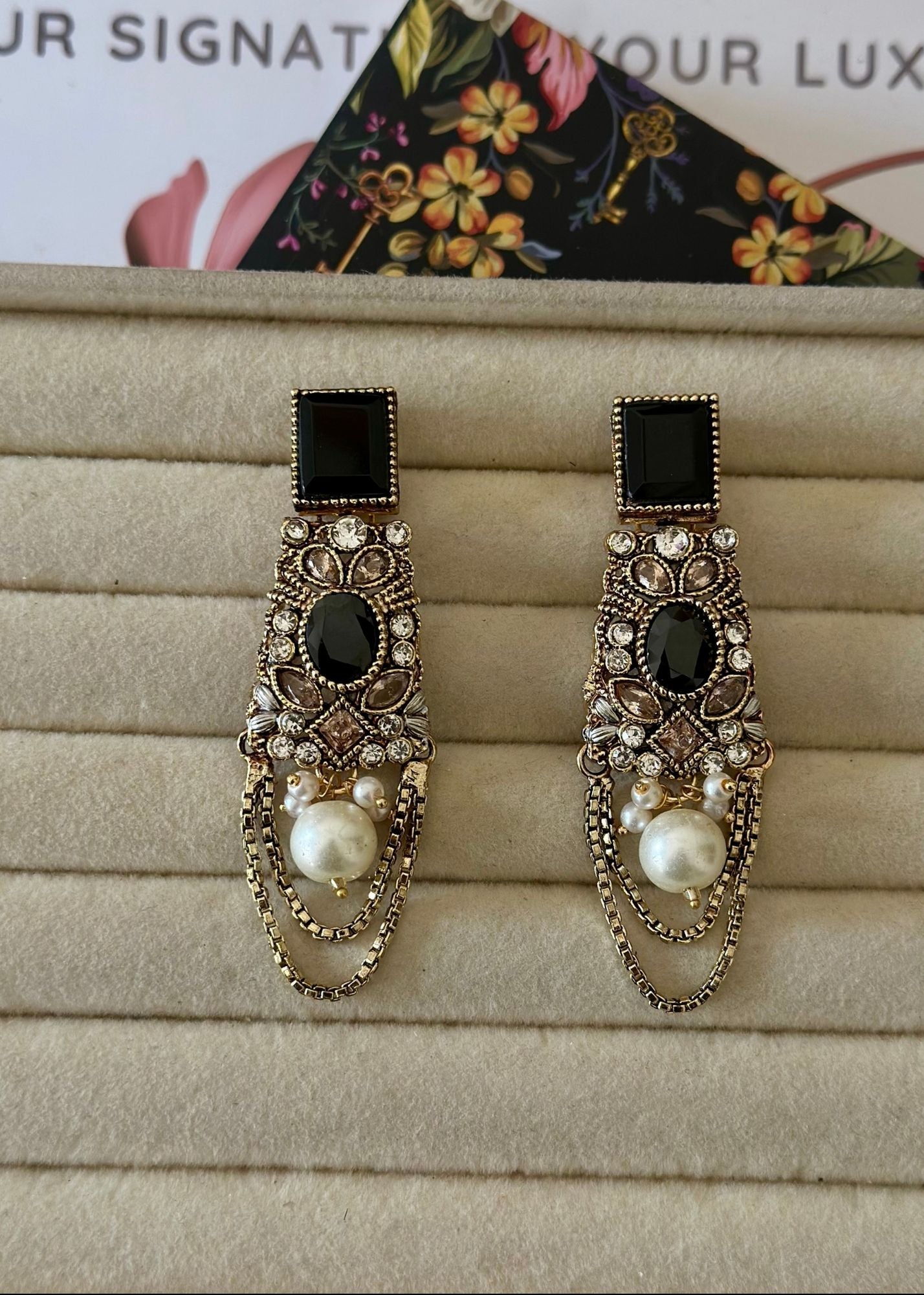 Earrings in Champagne, black Color by - Trendy Women Earrings BTN9324