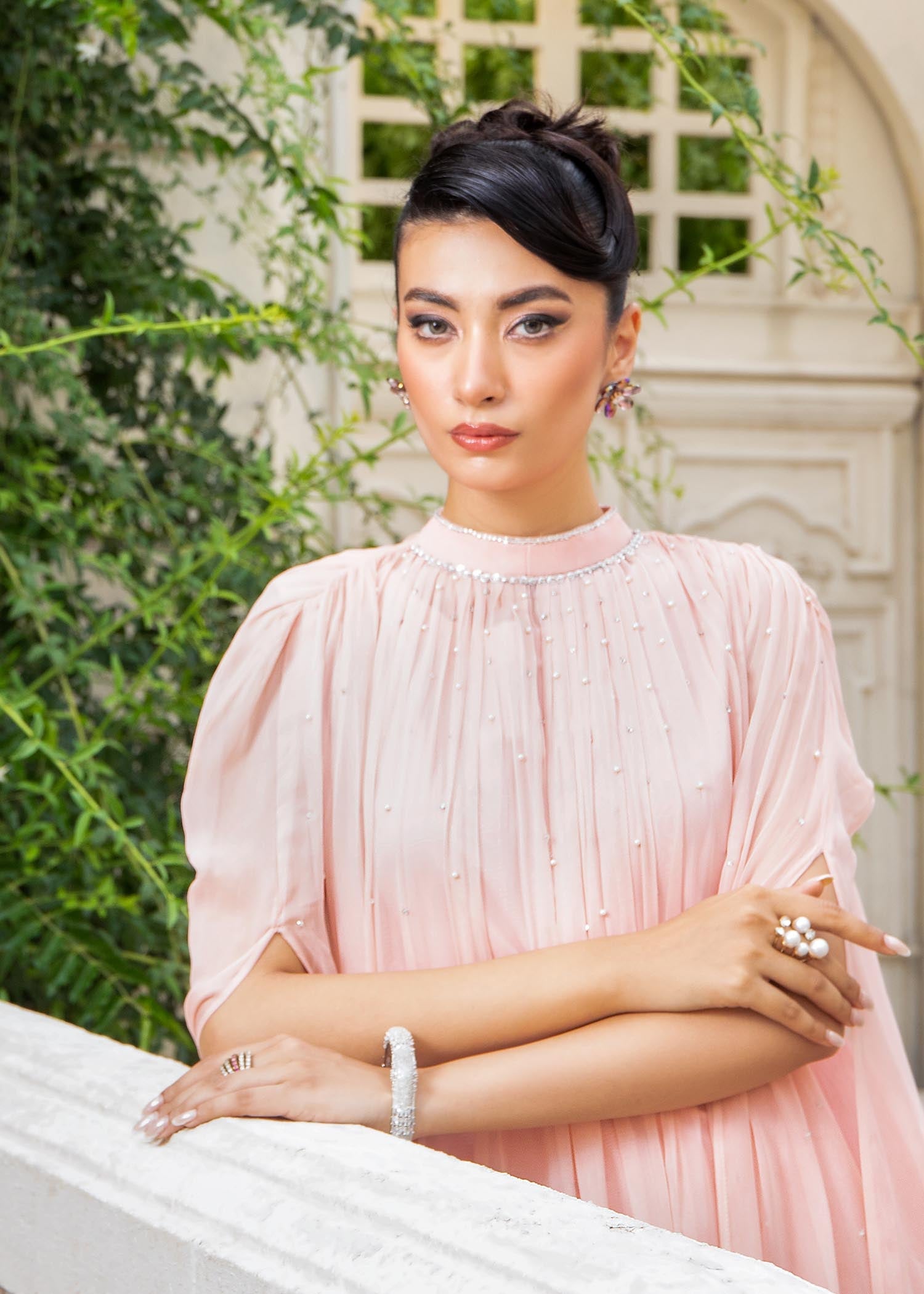 chiffon Kaftan in Peach pink