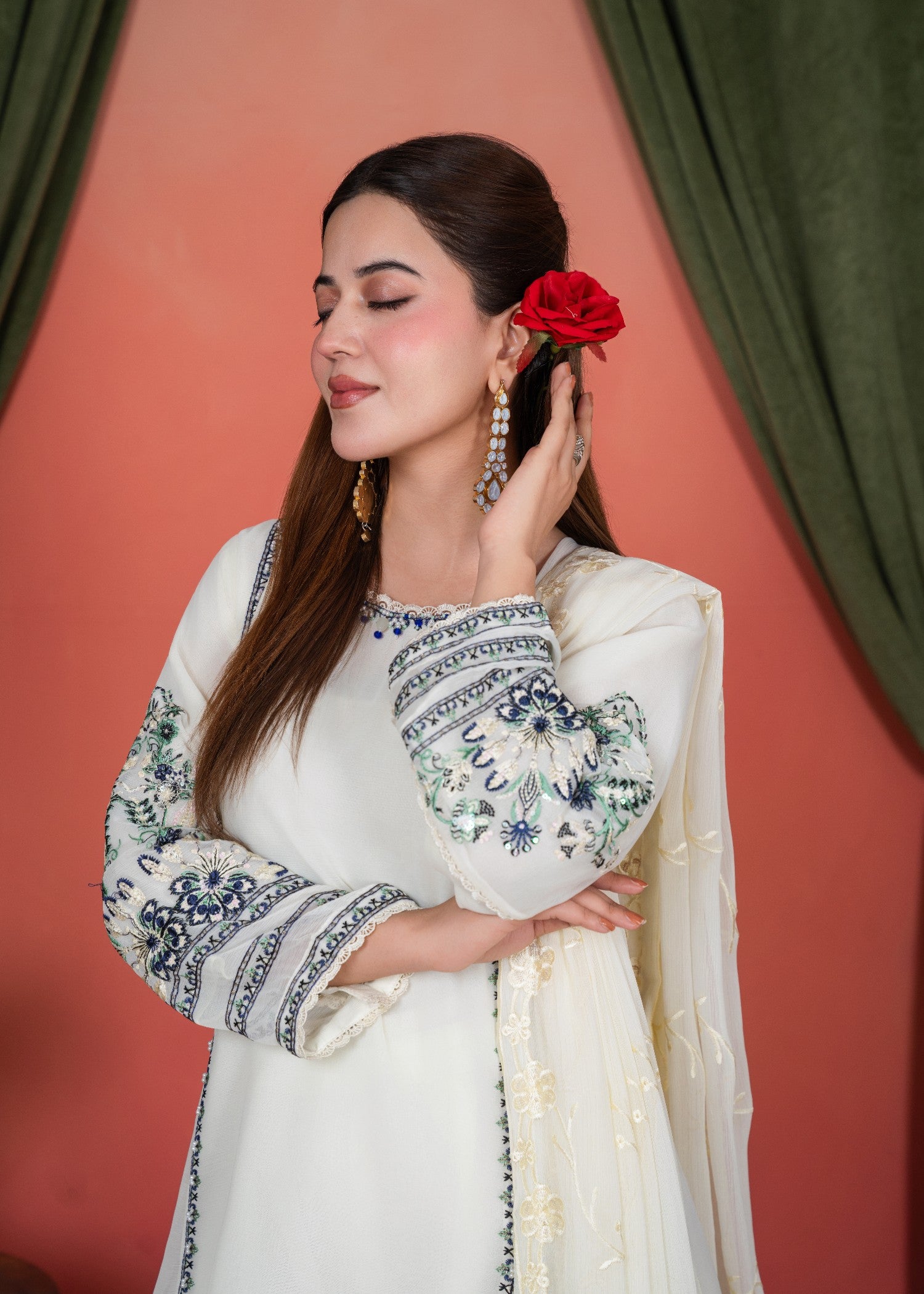 crinkle chiffon Sharara in Off-white