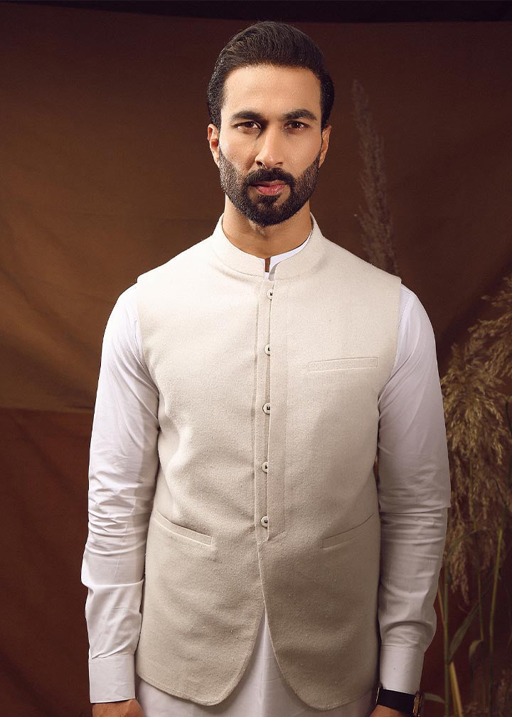 twill khaddar Waistcoat in Silver