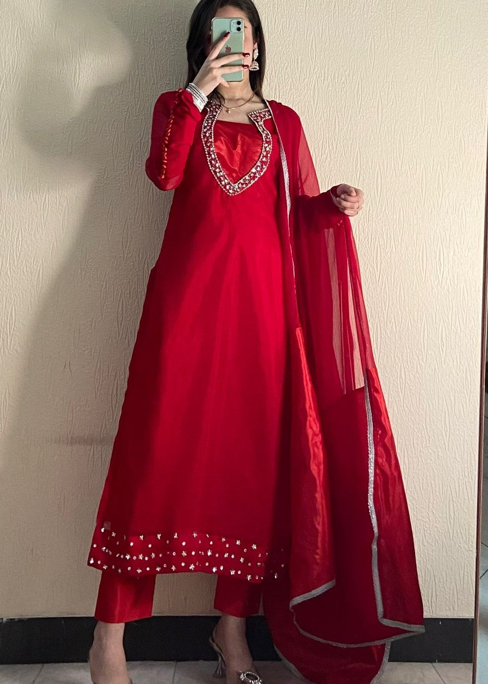 kattan silk Kurta Set in Red
