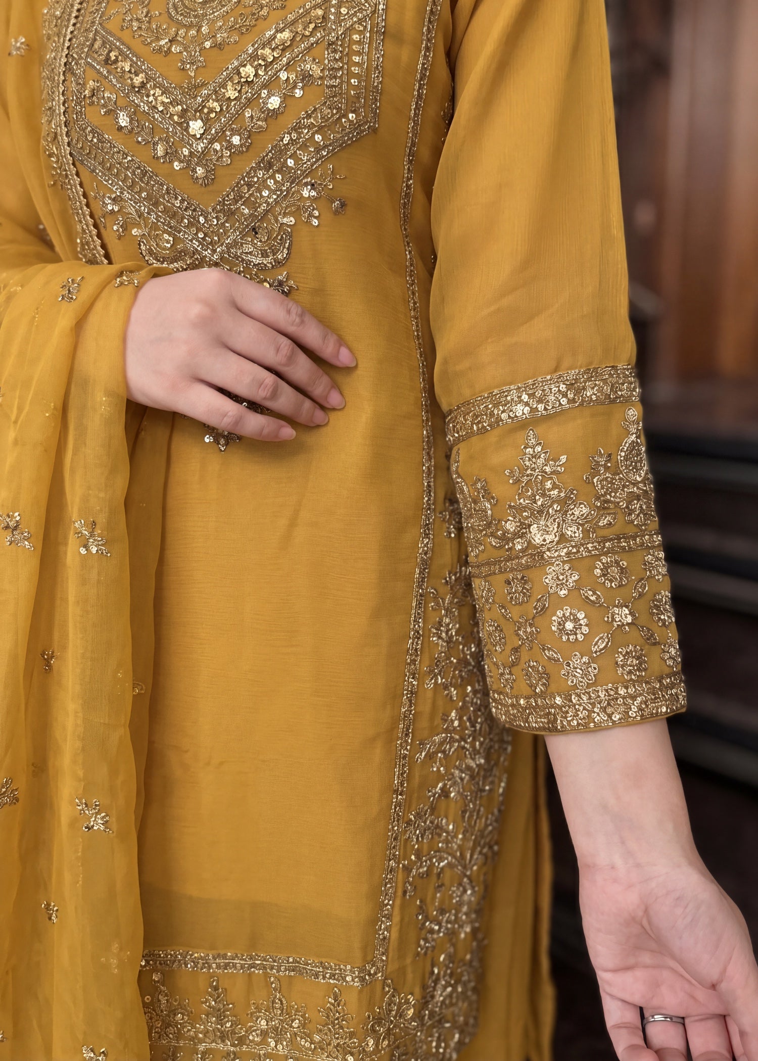 chiffon Sharara in Mustard