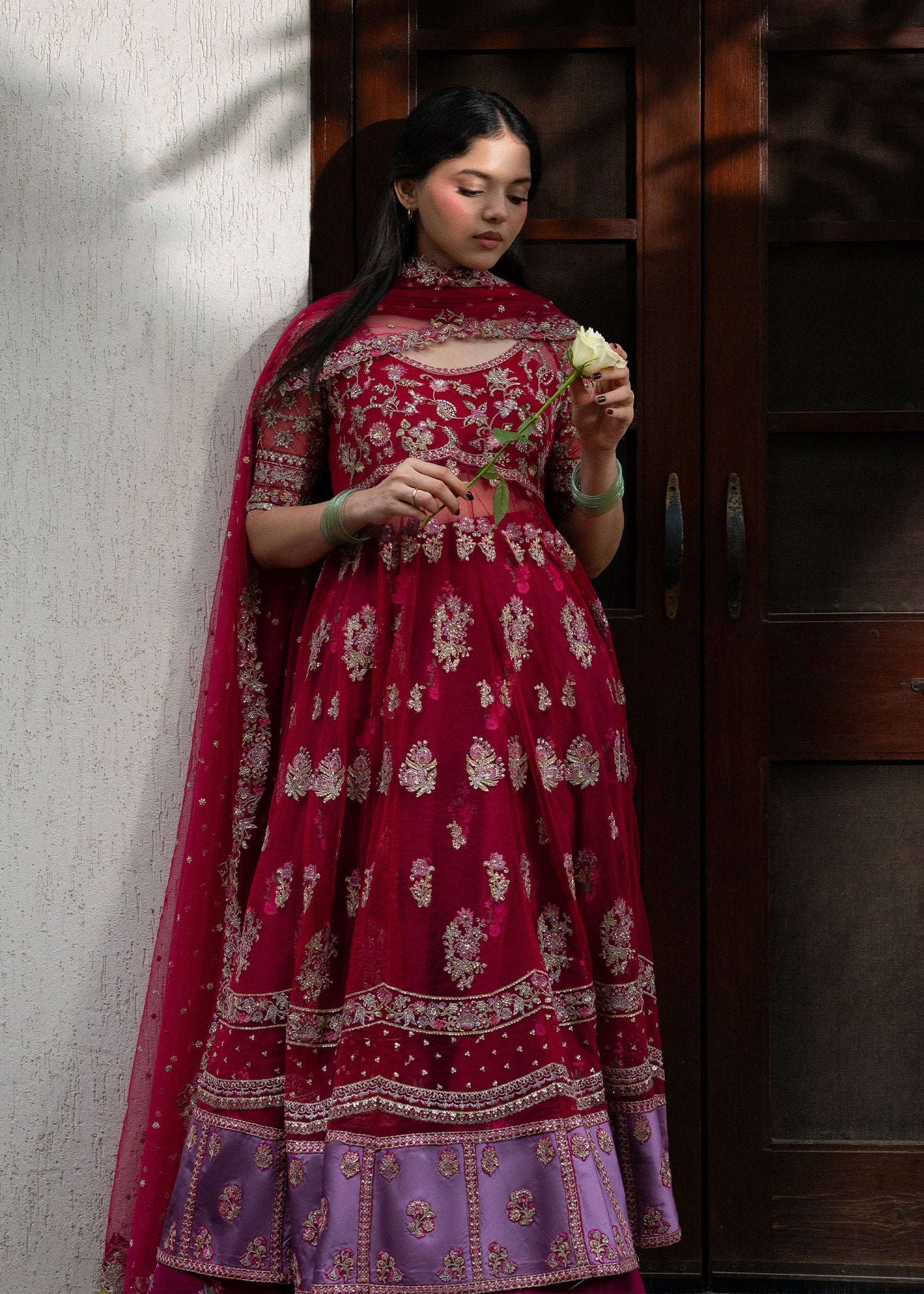 polyester net Unstitched in Hot pink, lusty gallant